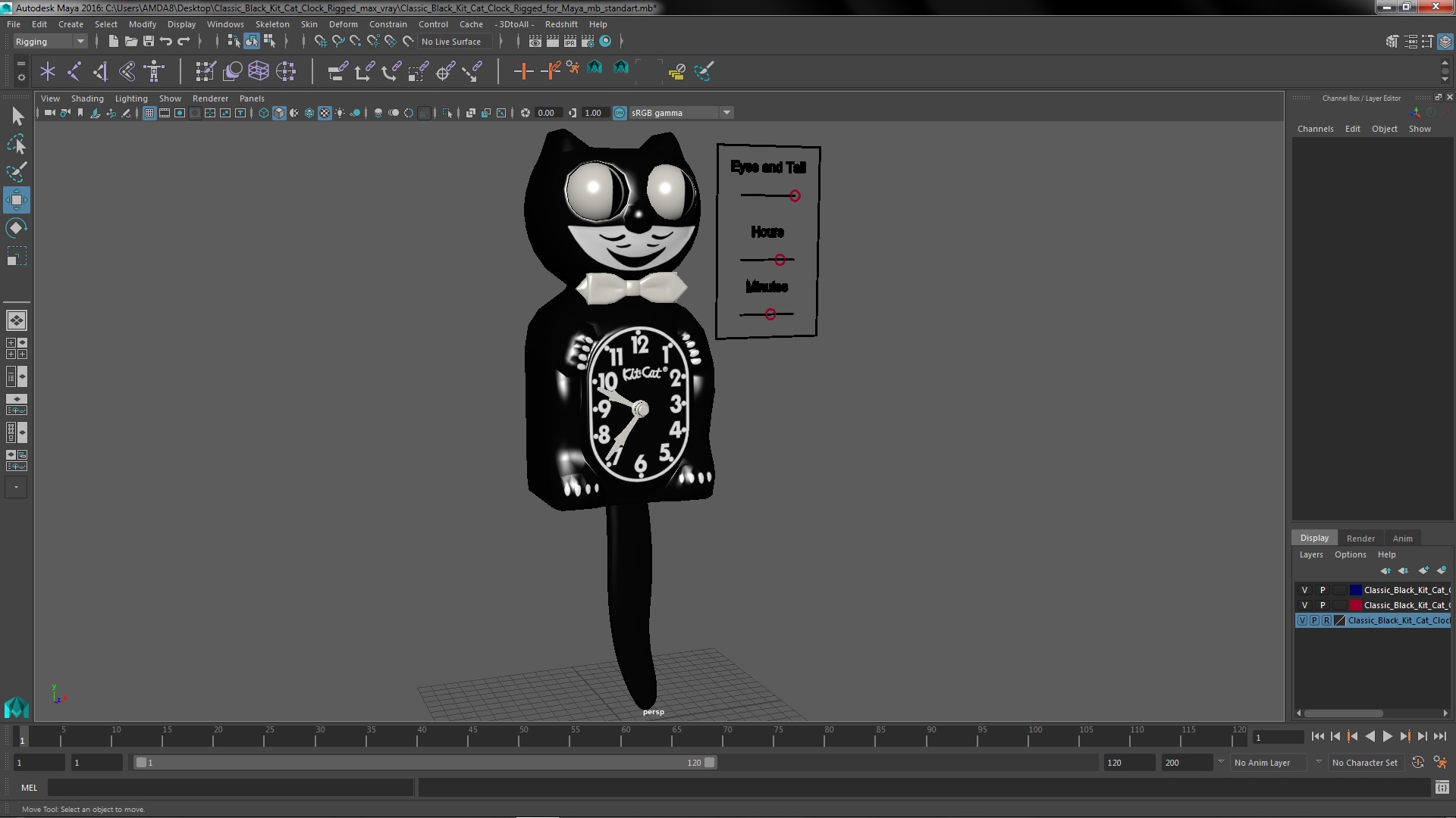 3D Classic Black Kit Cat Clock Rigged for Maya model