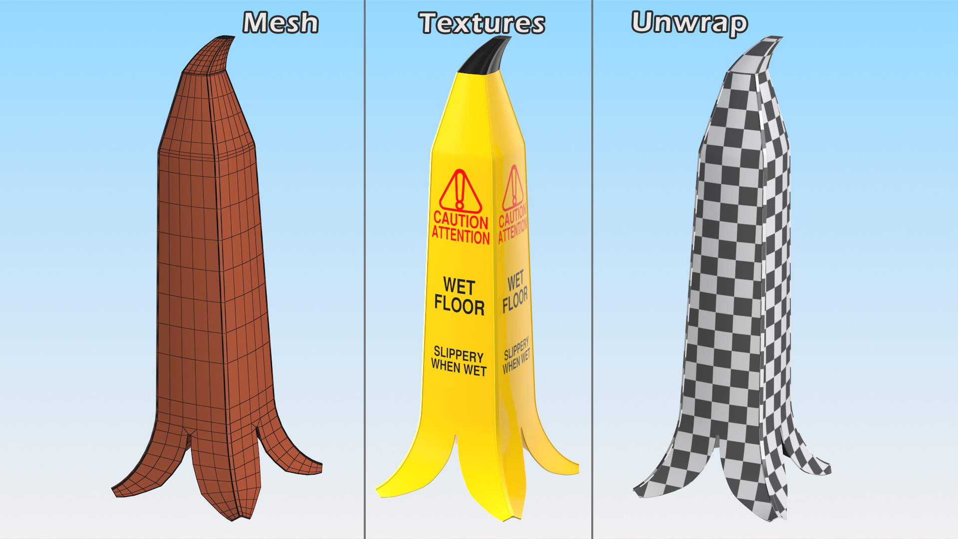 Banana Cone Caution Wet Floor Sign 90cm 3D model