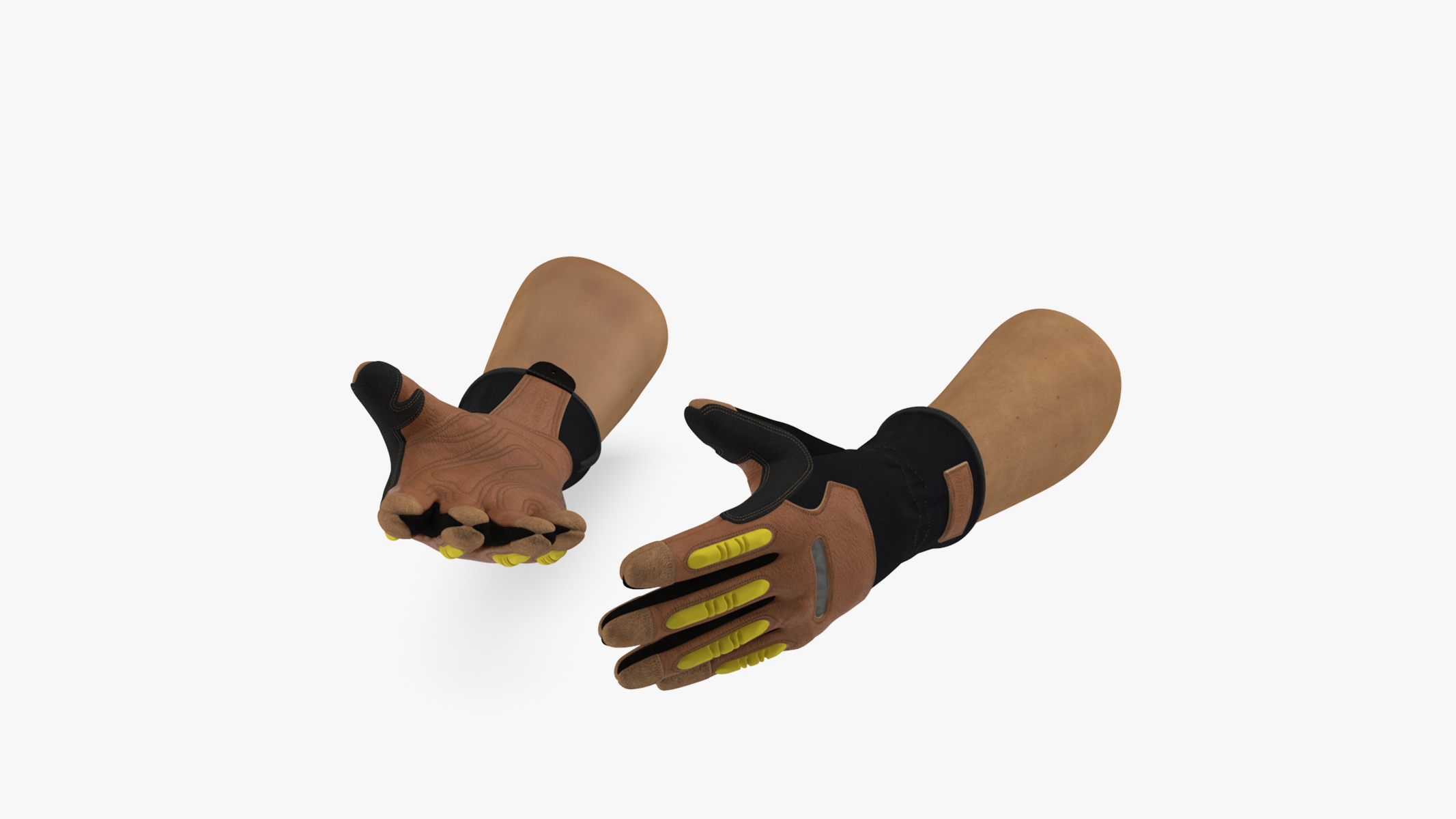 3D Hands in Safety Leather Neoprene Gloves Rigged