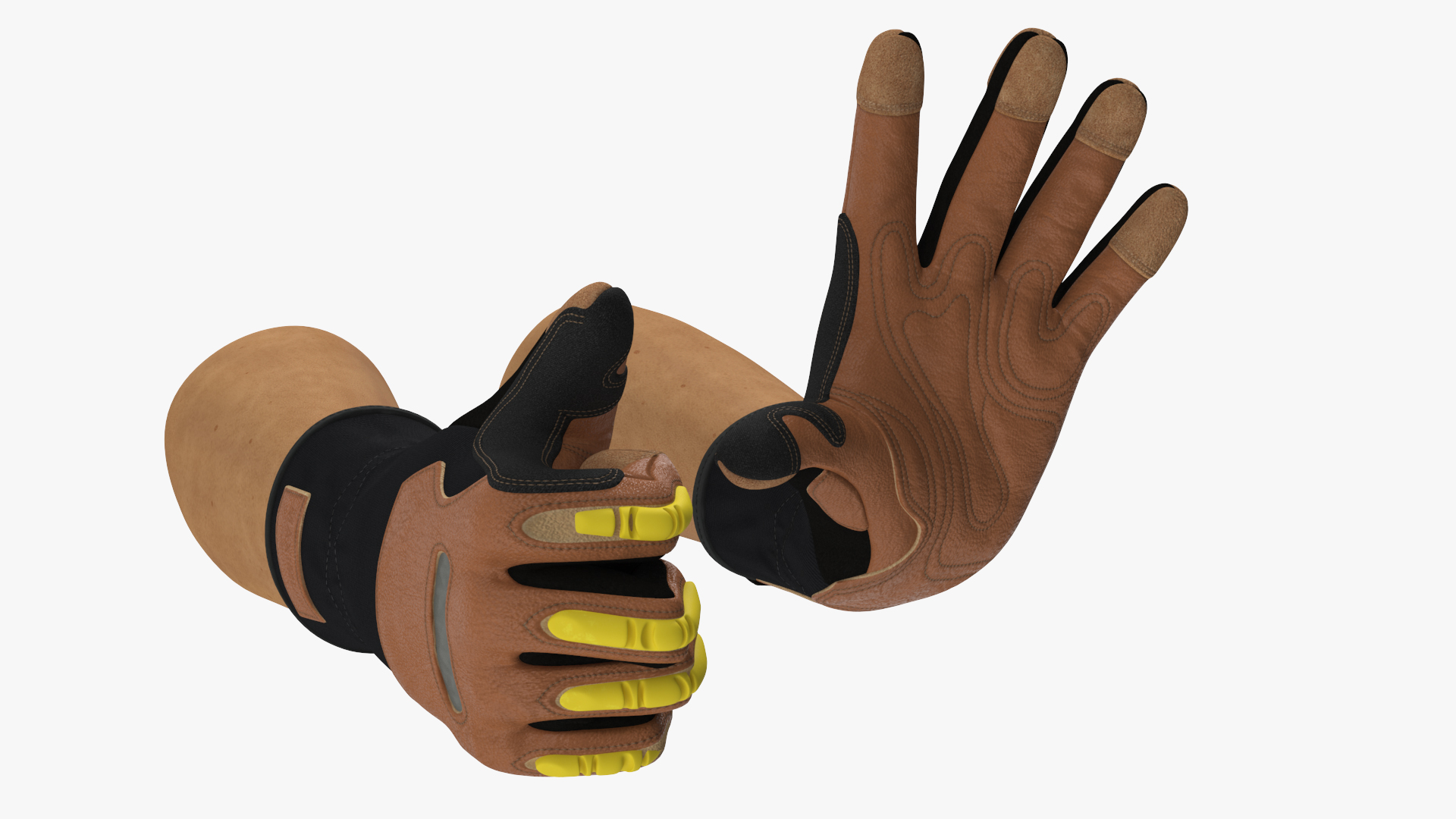 3D Hands in Safety Leather Neoprene Gloves Rigged