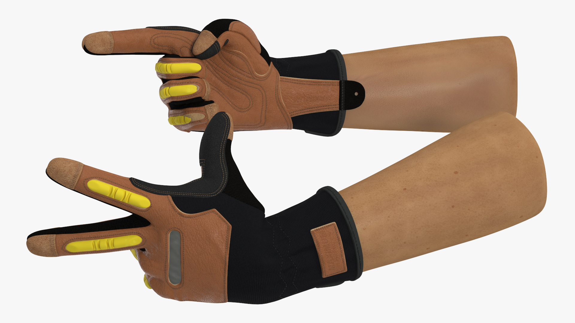 3D Hands in Safety Leather Neoprene Gloves Rigged