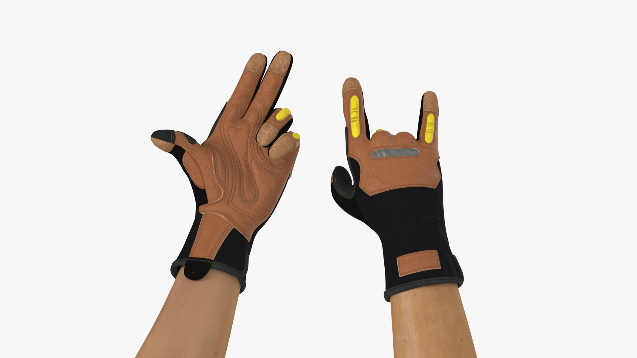 3D Hands in Safety Leather Neoprene Gloves Rigged