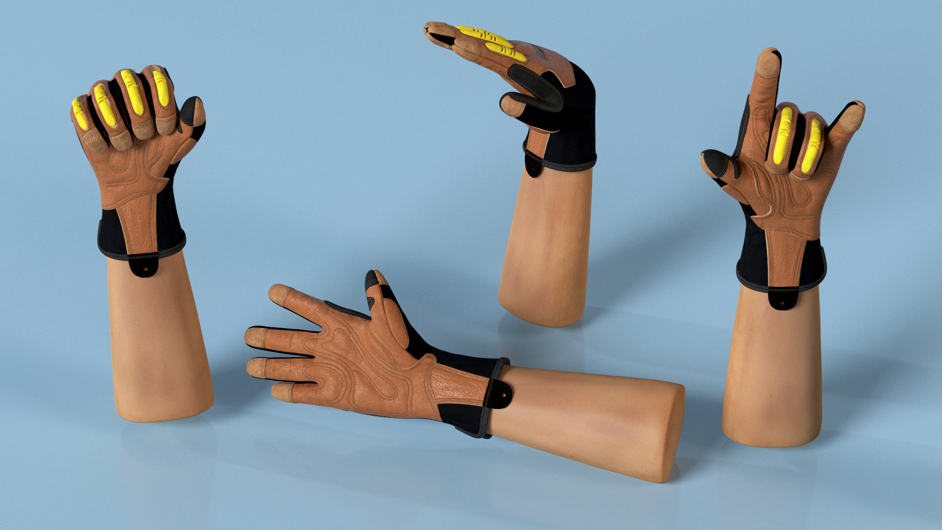 3D Hands in Safety Leather Neoprene Gloves Rigged