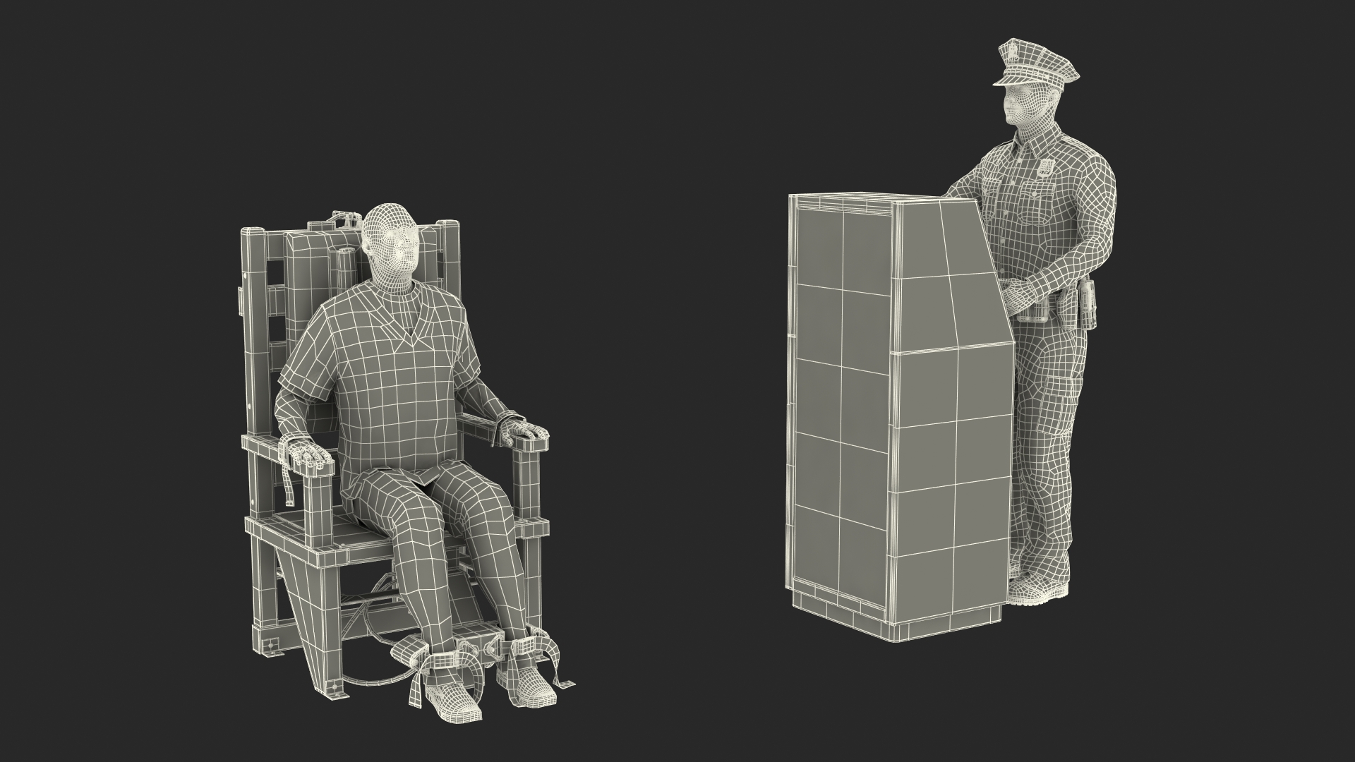 3D Prisoner on Electric Chair and Officer model