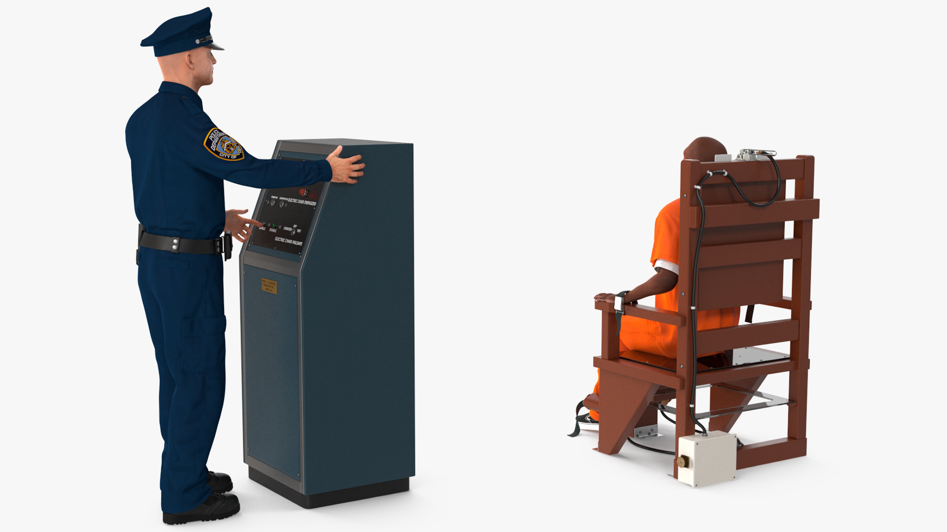 3D Prisoner on Electric Chair and Officer model