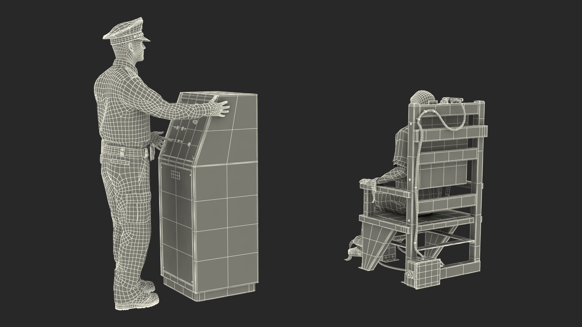 3D Prisoner on Electric Chair and Officer model