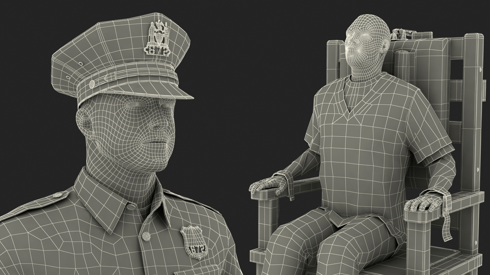 3D Prisoner on Electric Chair and Officer model