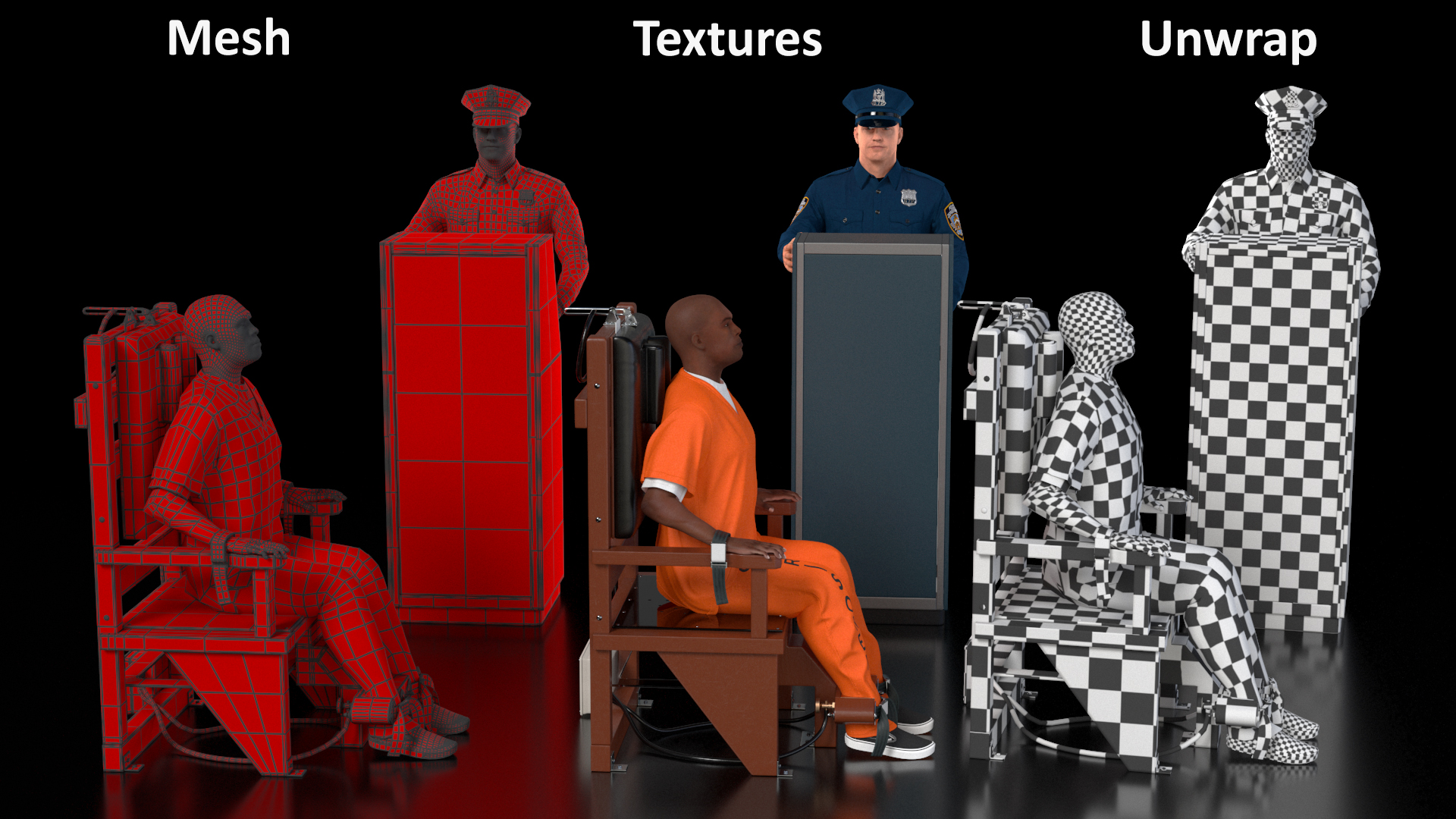 3D Prisoner on Electric Chair and Officer model