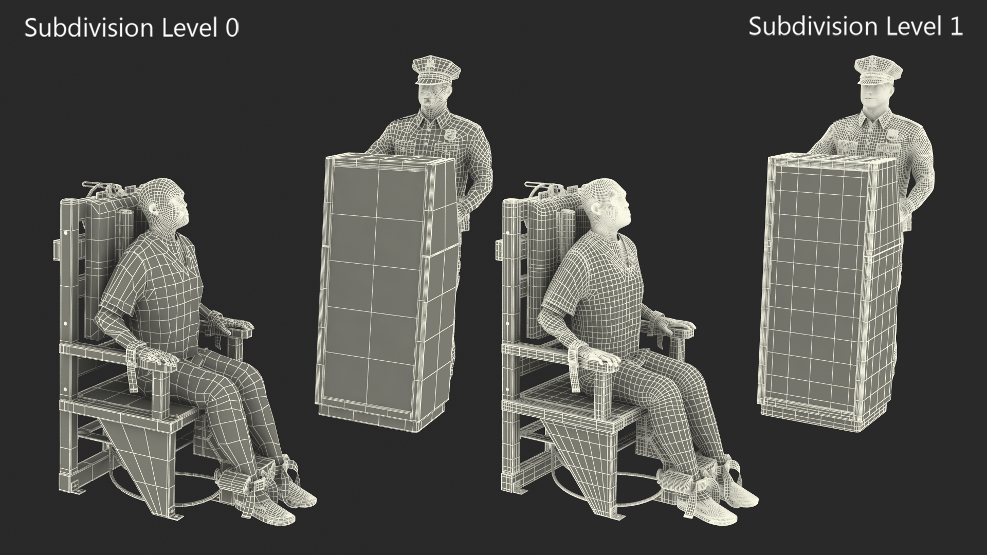 3D Prisoner on Electric Chair and Officer model