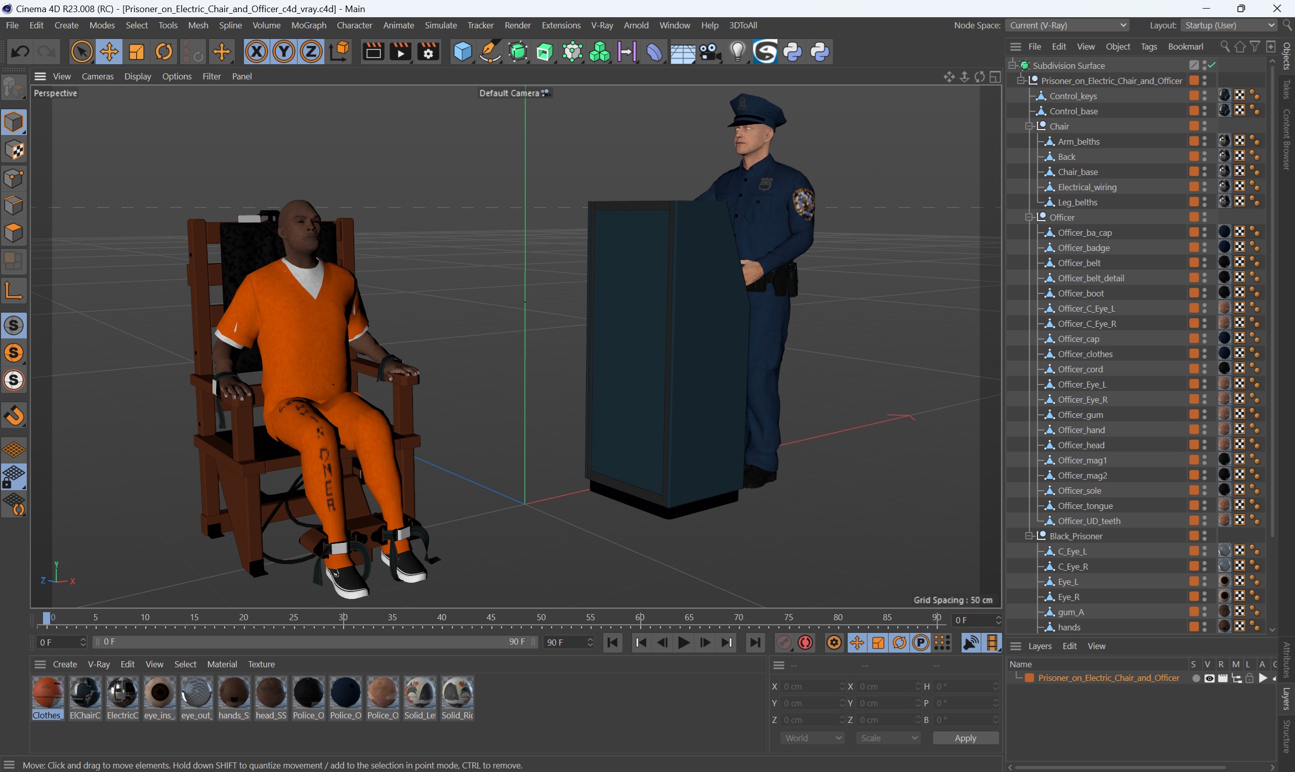 3D Prisoner on Electric Chair and Officer model