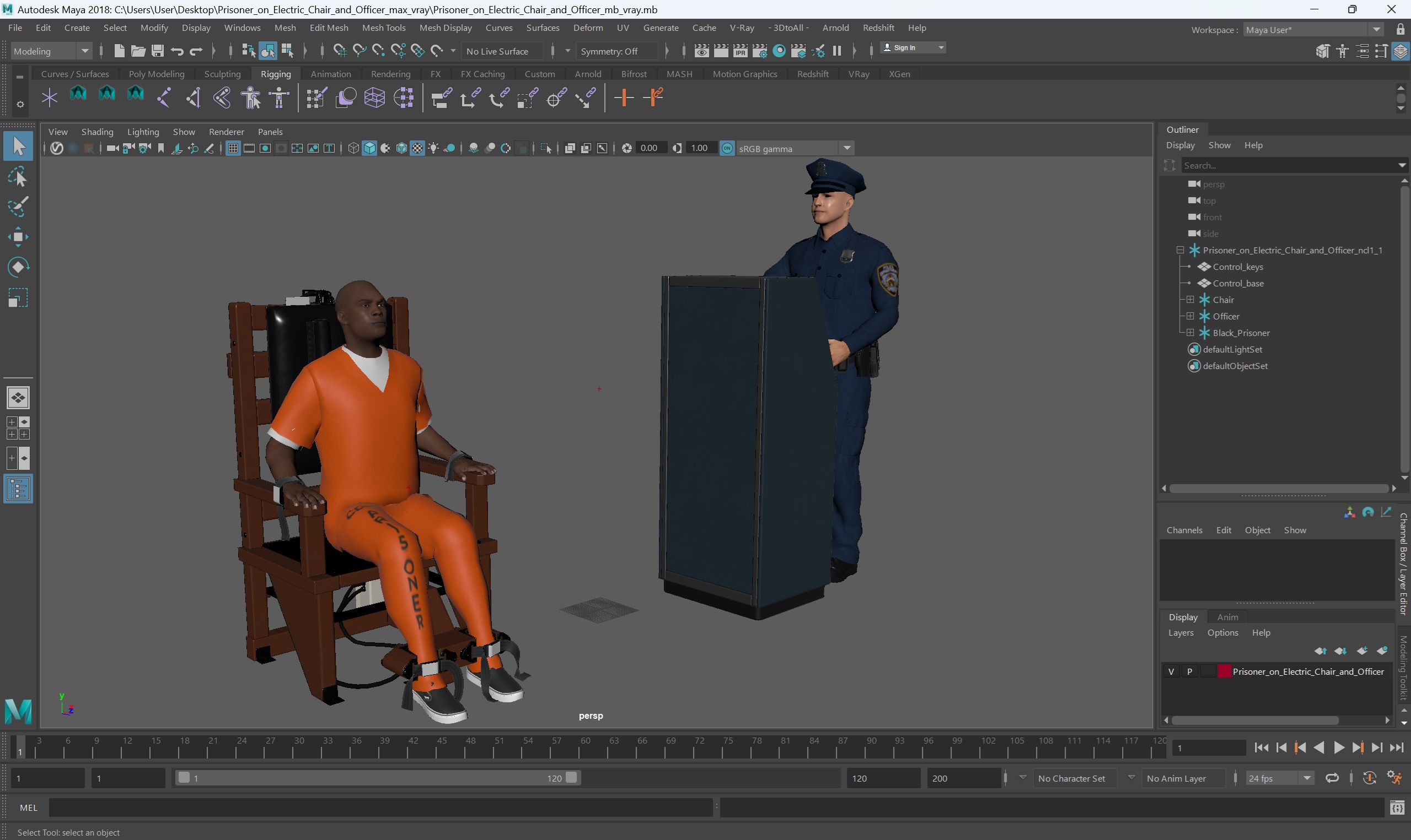 3D Prisoner on Electric Chair and Officer model