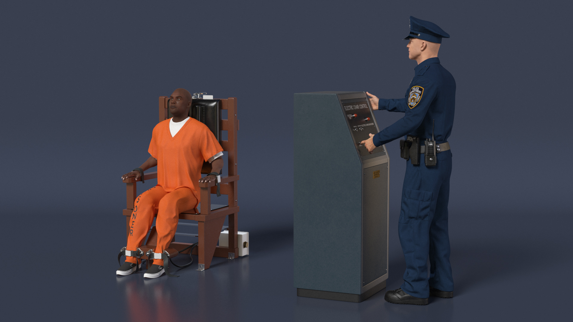 3D Prisoner on Electric Chair and Officer model