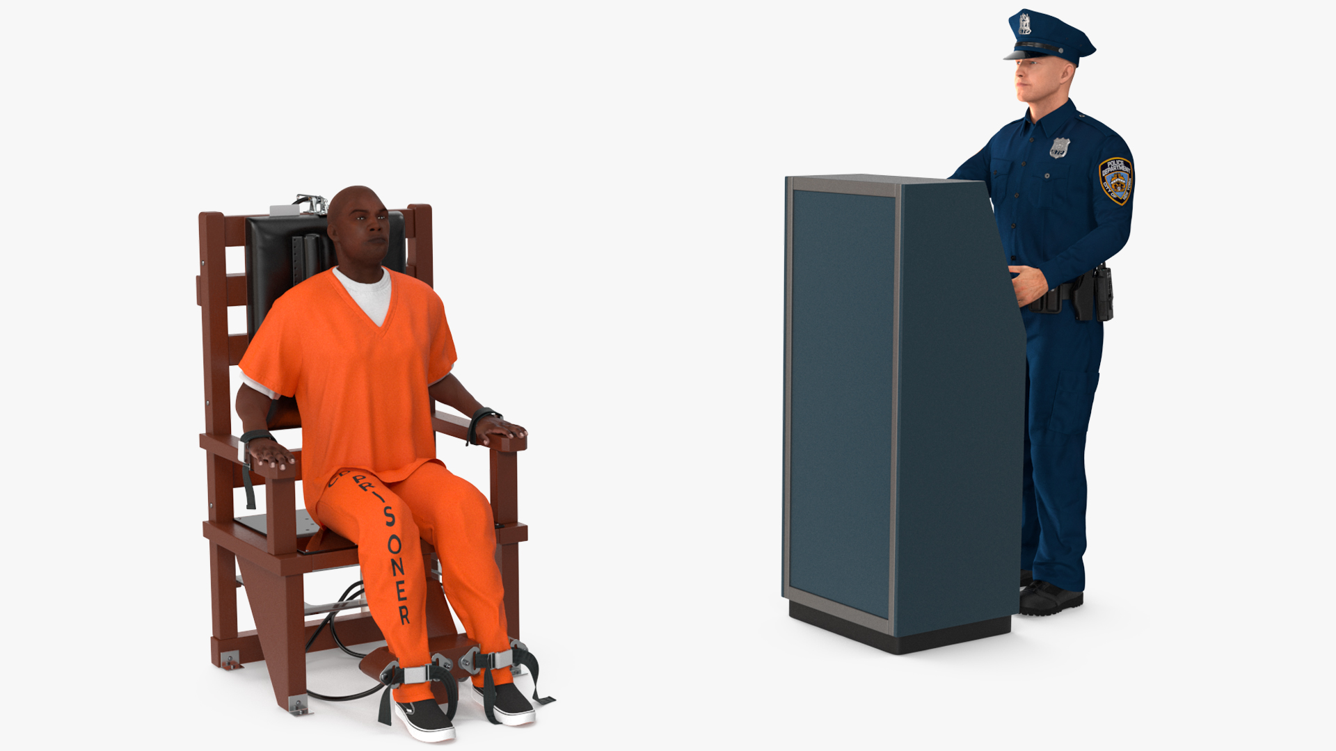 3D Prisoner on Electric Chair and Officer model