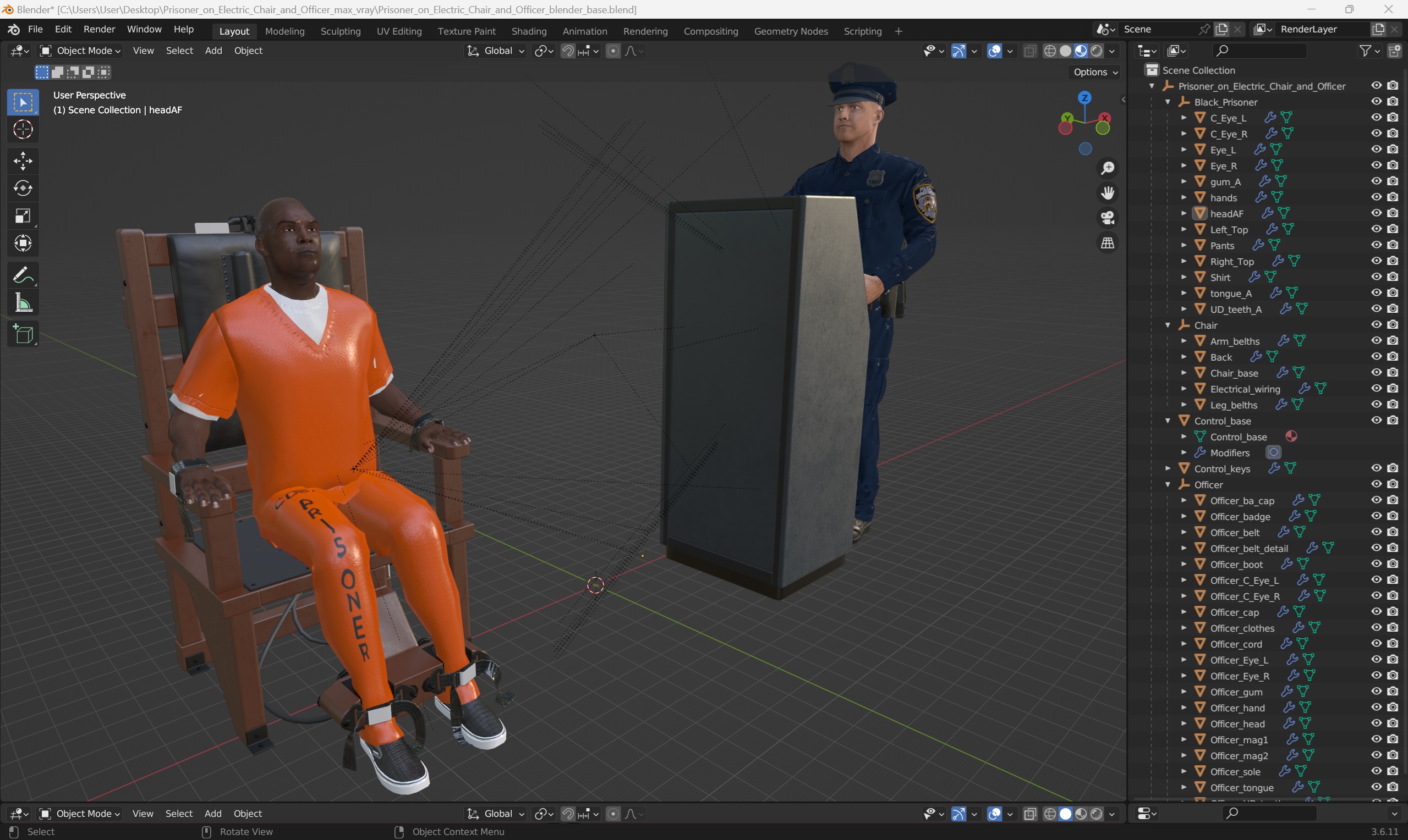 3D Prisoner on Electric Chair and Officer model