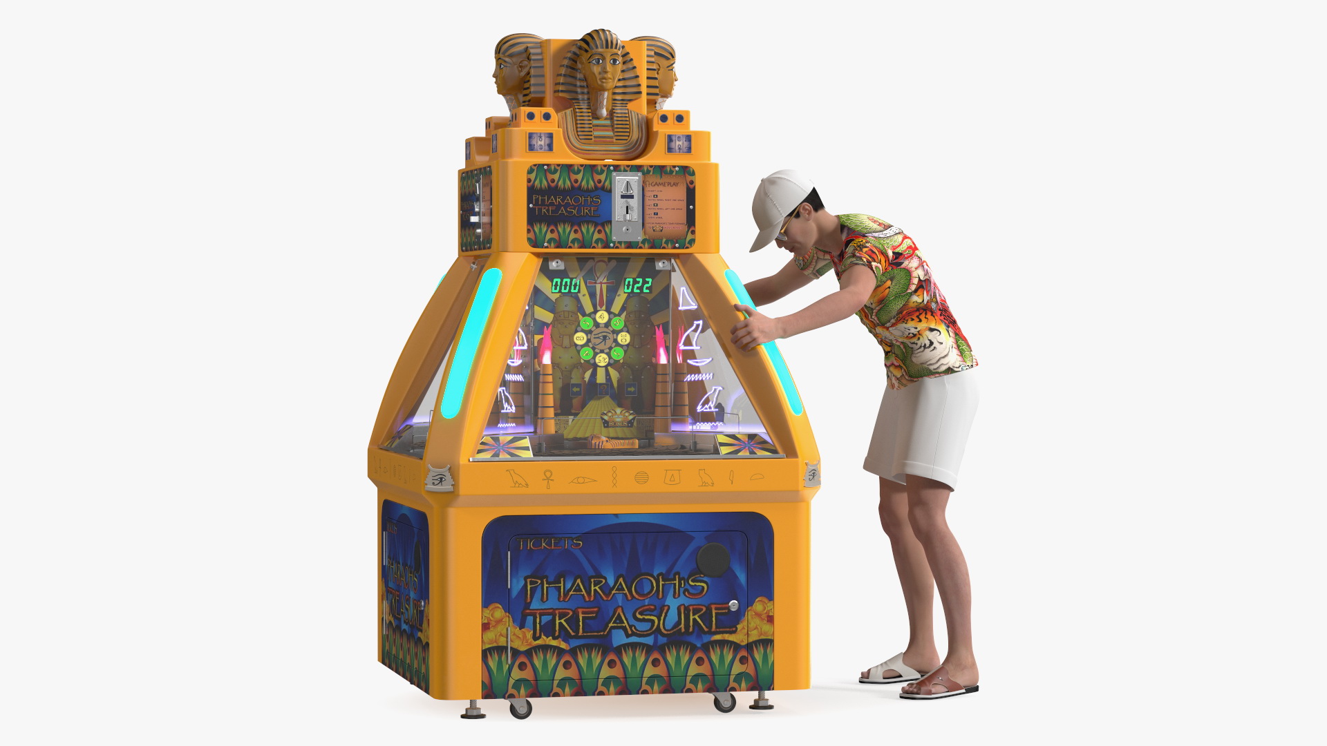 3D Pharaohs Treasure Coin Pusher and Man on Holiday model