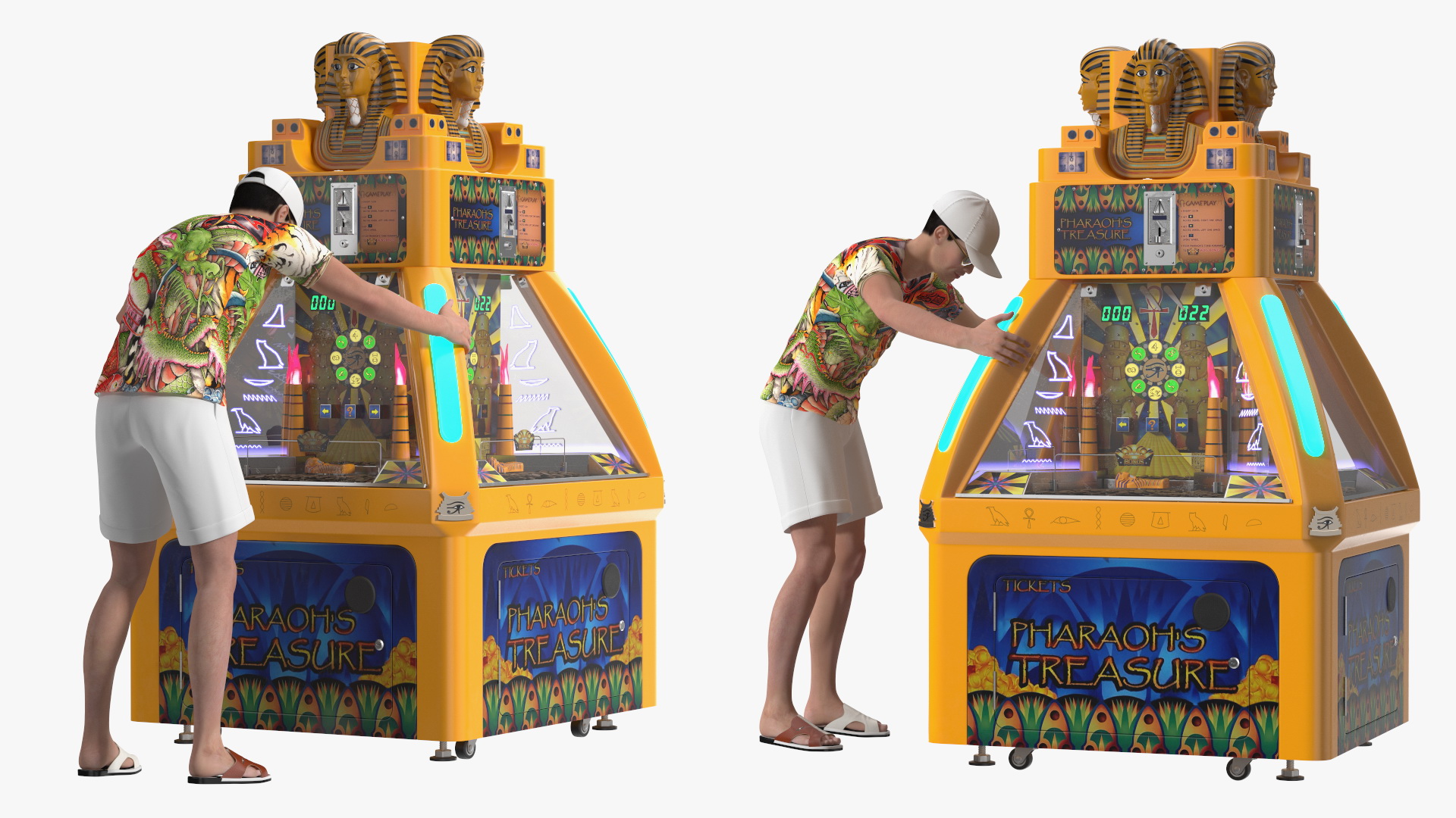 3D Pharaohs Treasure Coin Pusher and Man on Holiday model