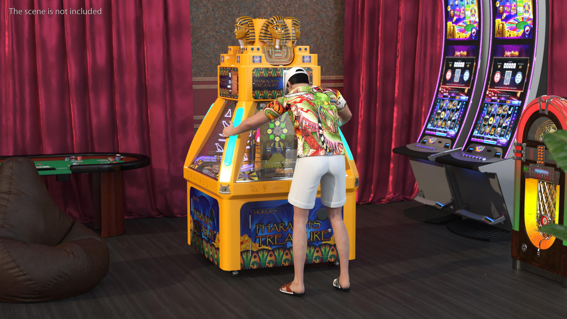 3D Pharaohs Treasure Coin Pusher and Man on Holiday model