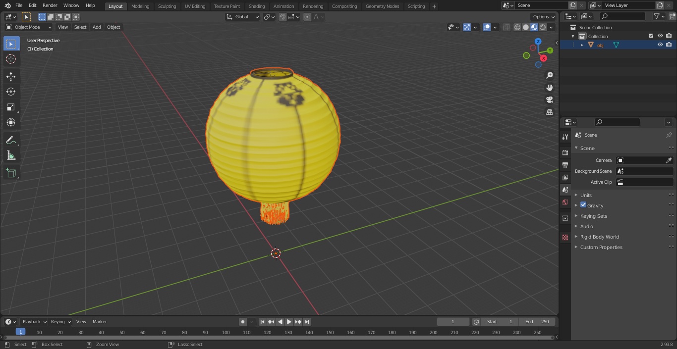 3D Paper Chinese Lantern Yellow model