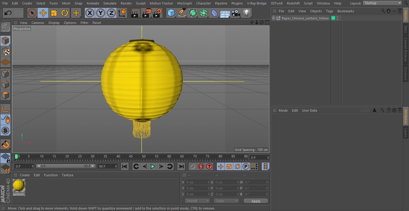 3D Paper Chinese Lantern Yellow model