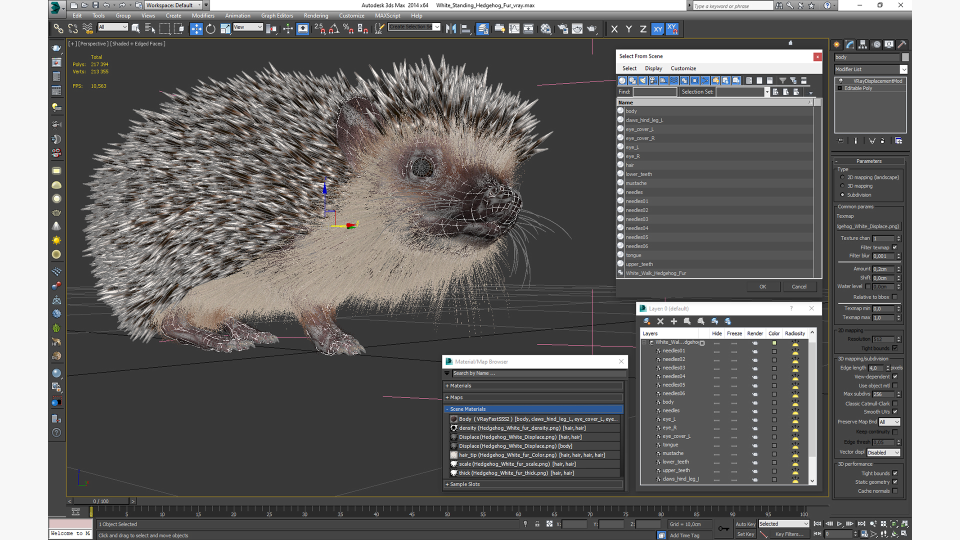 White Standing Hedgehog Fur 3D