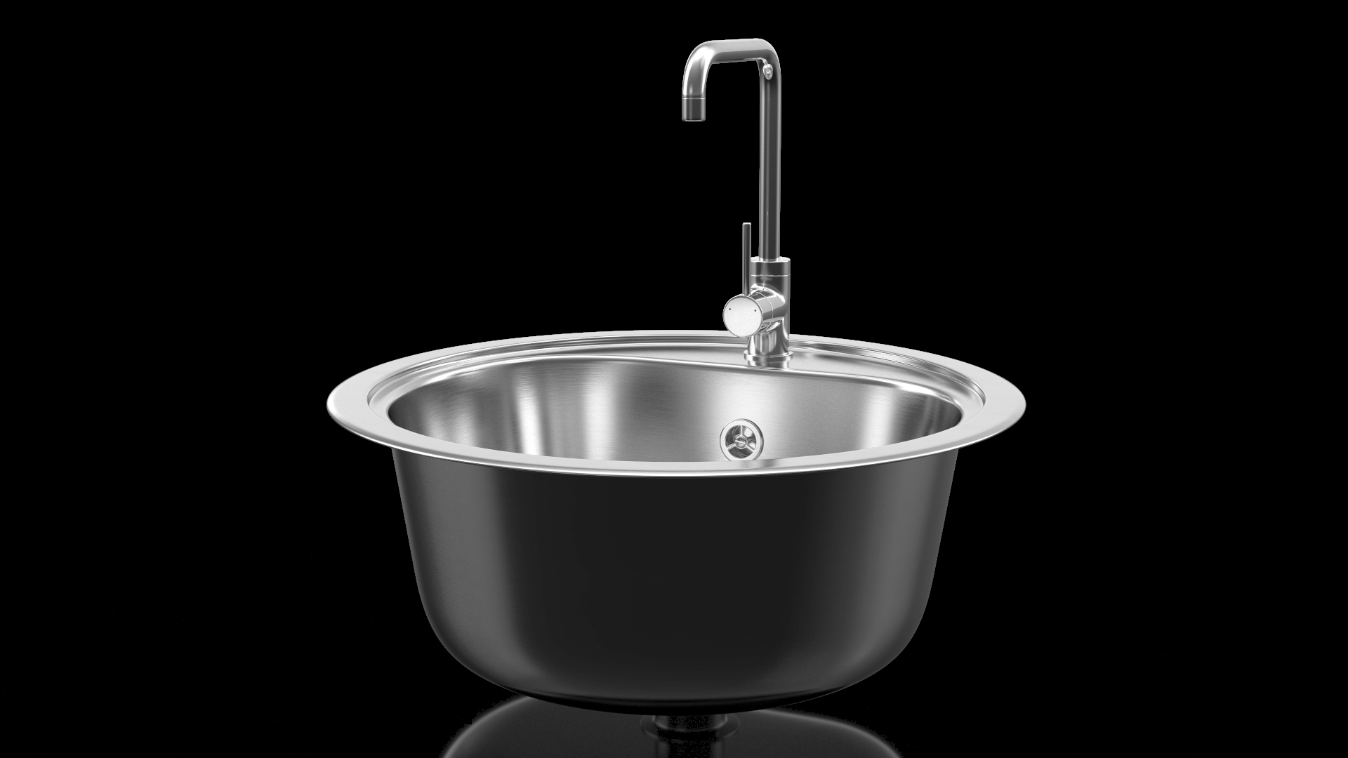 Round Single Kitchen Sink with Tap 3D model