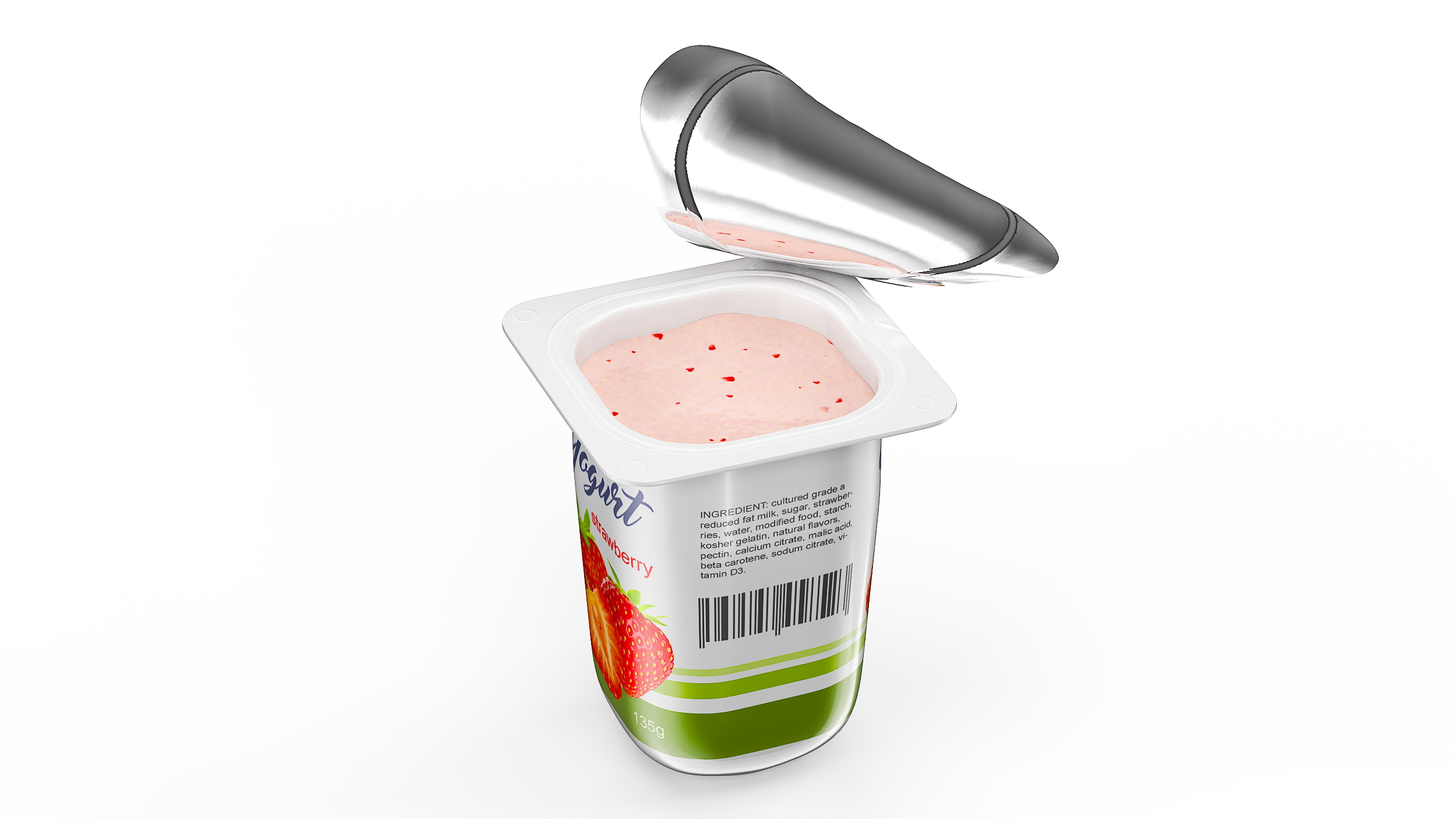 3D Yogurt Cup Strawberry Open Mockup model