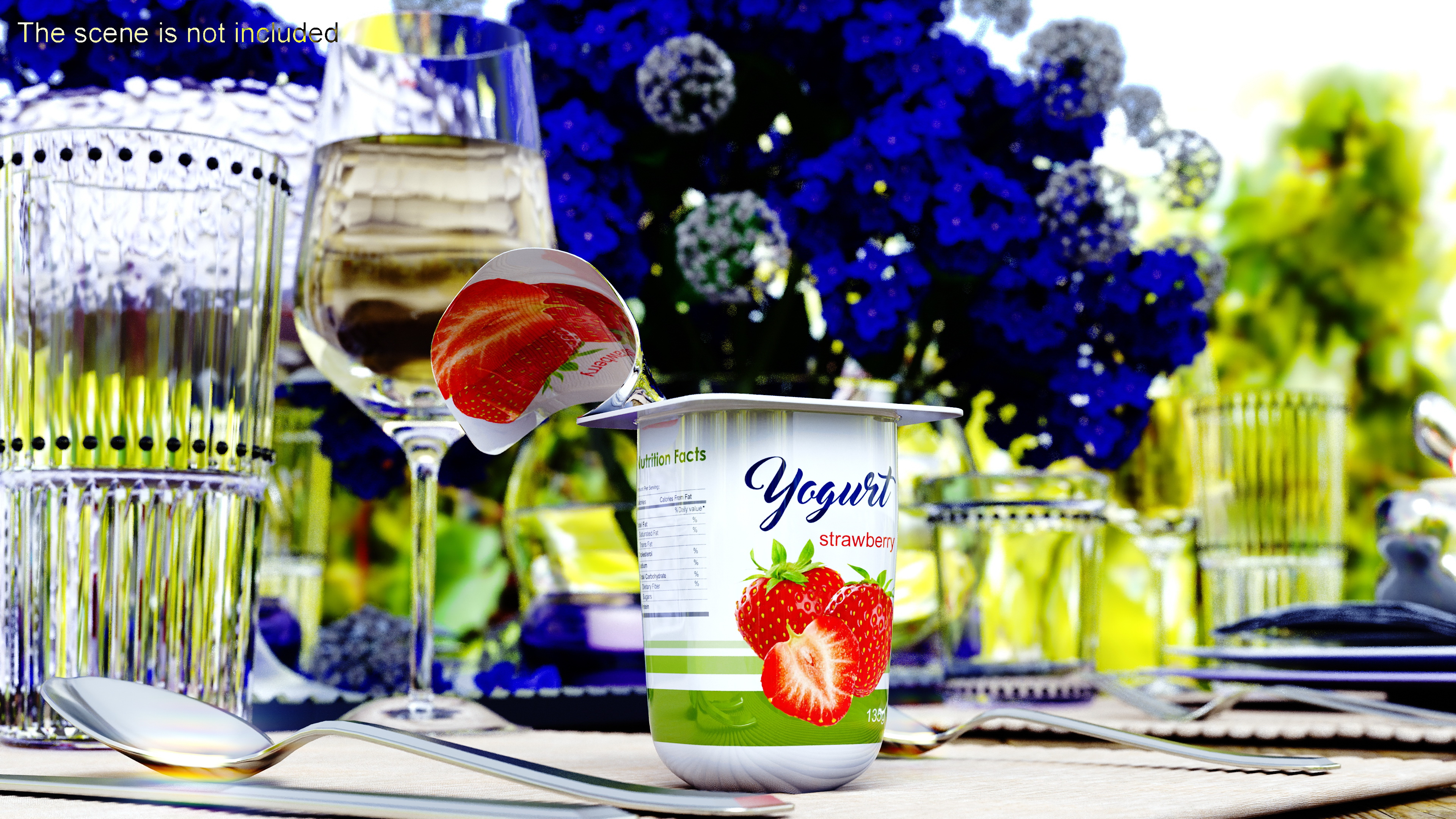 3D Yogurt Cup Strawberry Open Mockup model