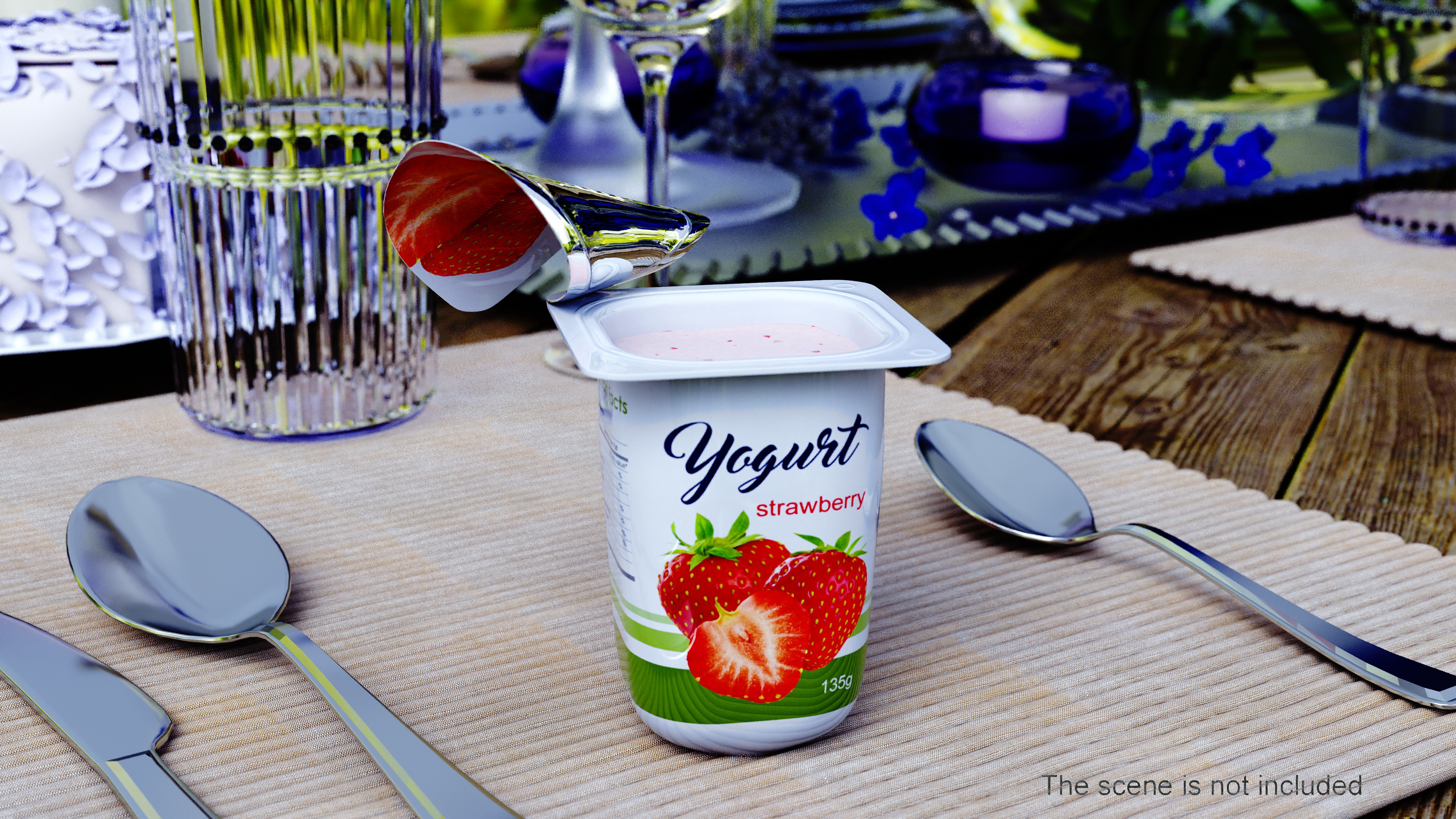 3D Yogurt Cup Strawberry Open Mockup model