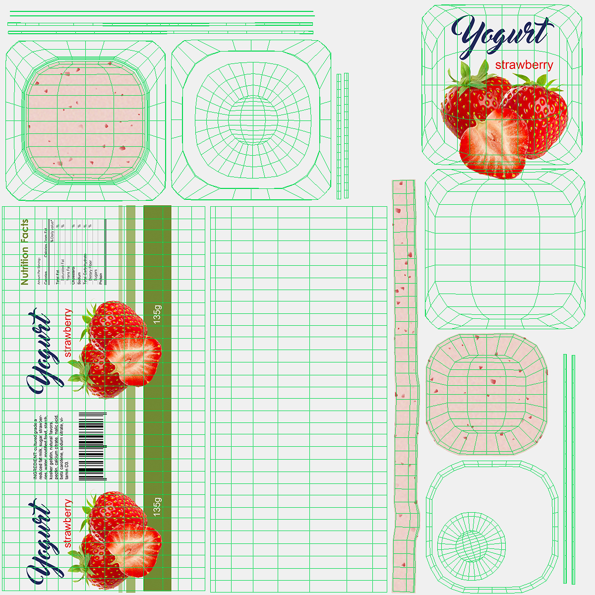 3D Yogurt Cup Strawberry Open Mockup model