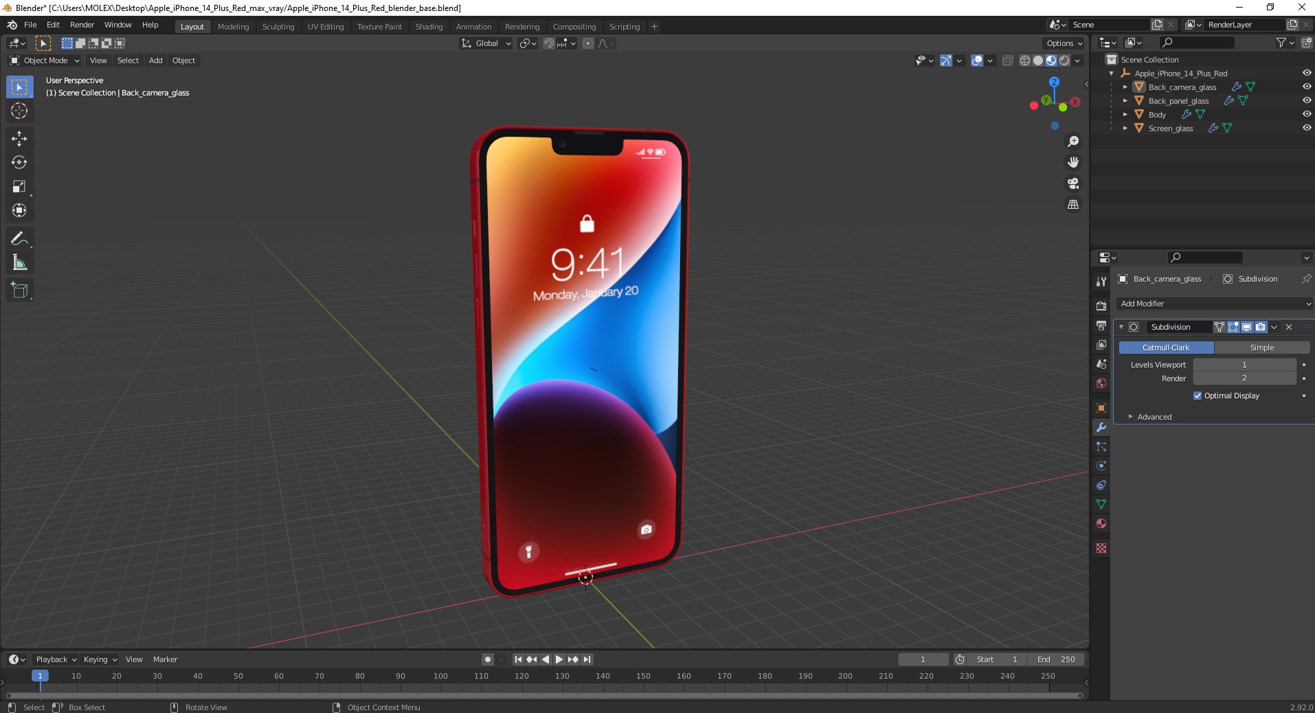 3D iPhone 14 Plus Red model