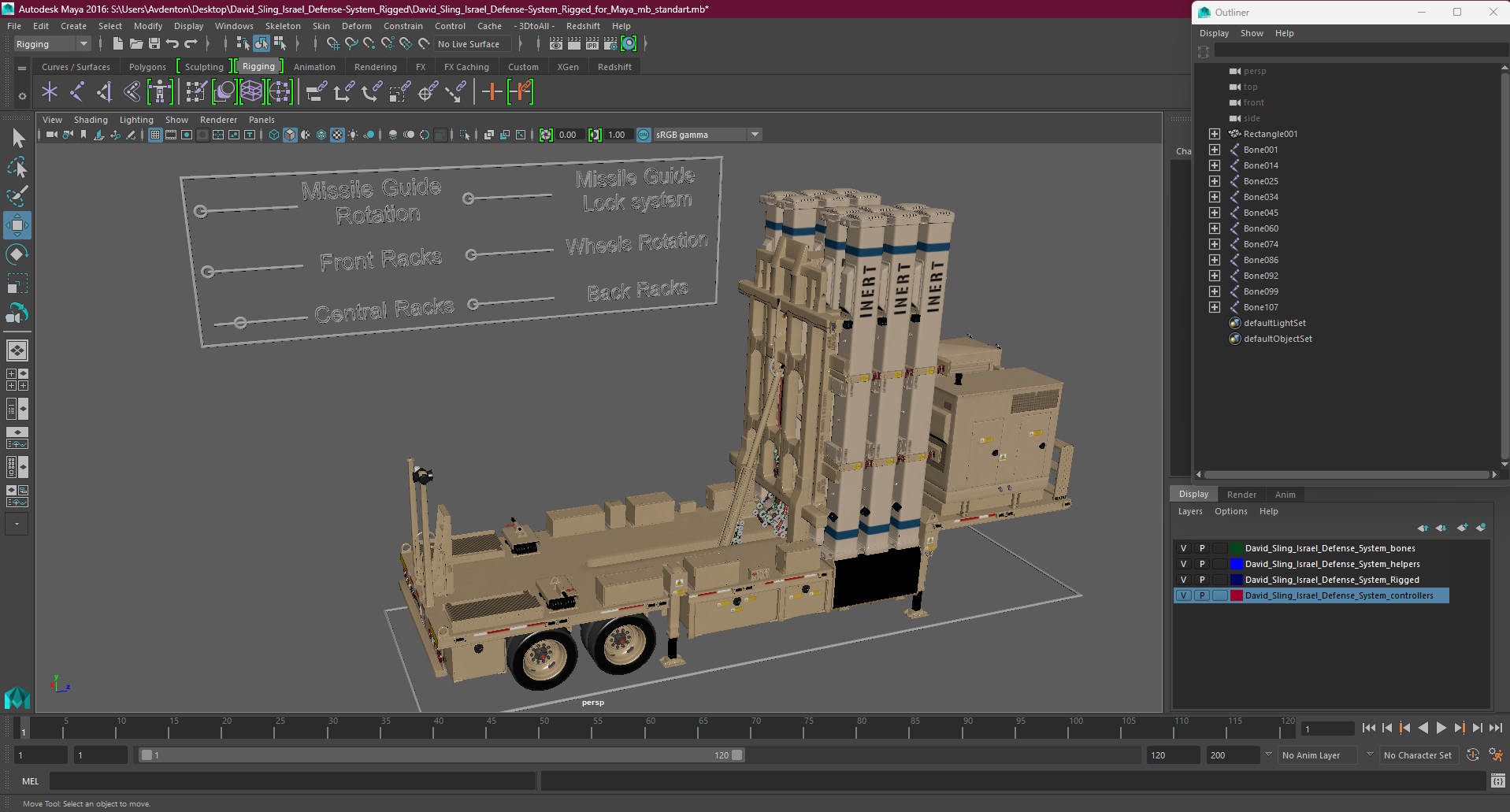 David Sling Israel Defense-System Rigged for Maya 3D model