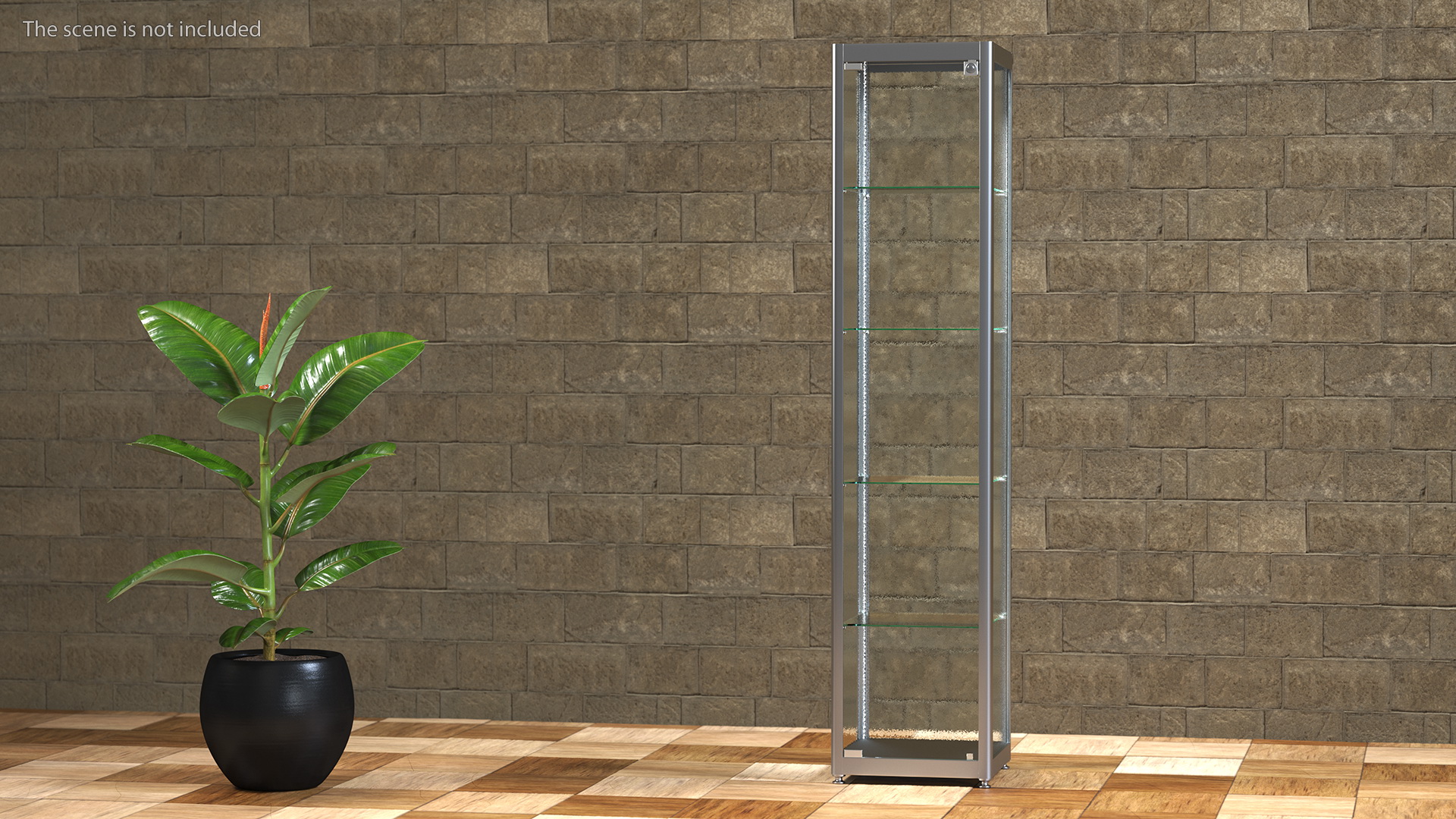 Glass Display Case Narrow Silver 3D