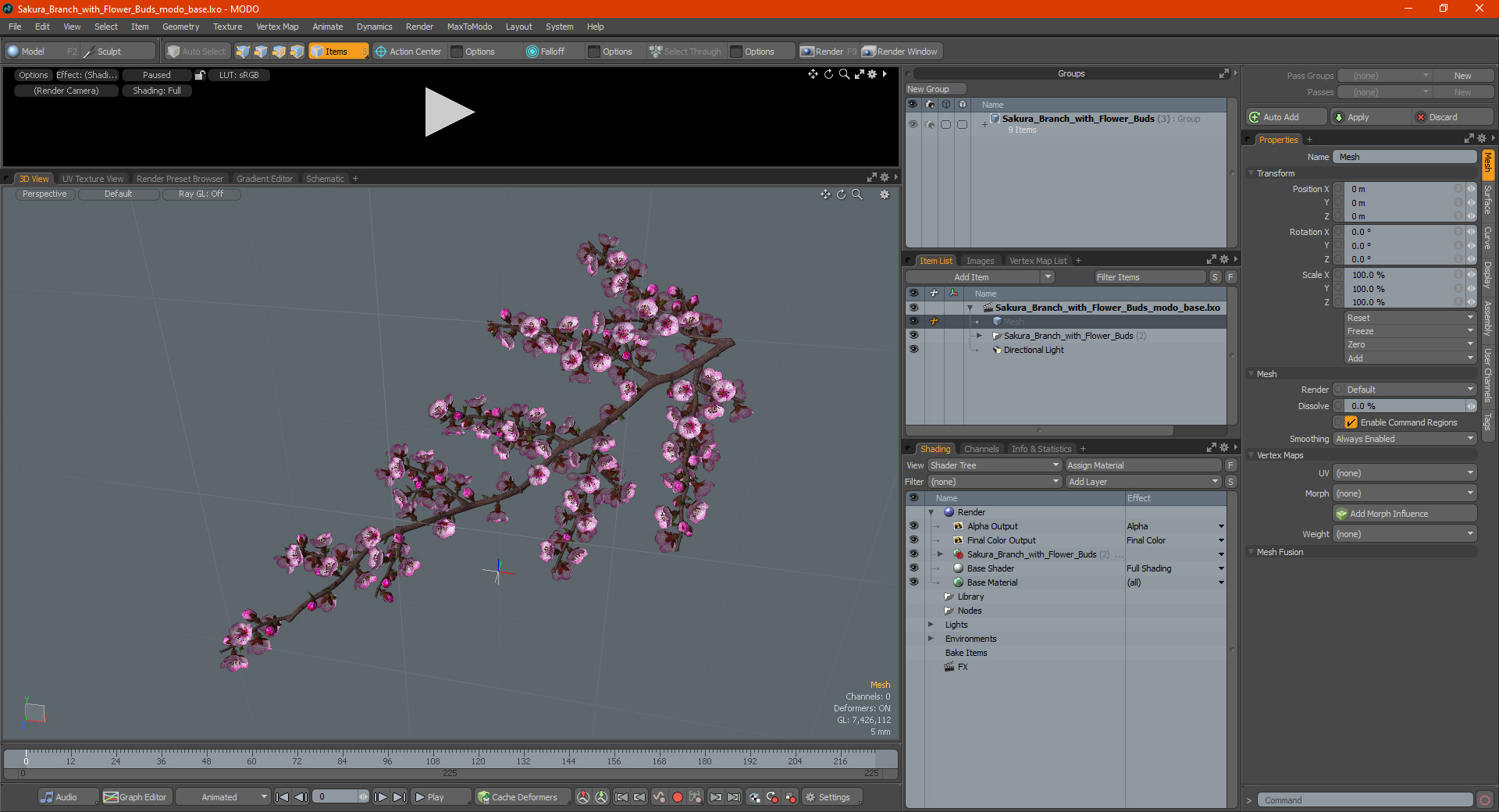 3D model Sakura Branch with Flower Buds