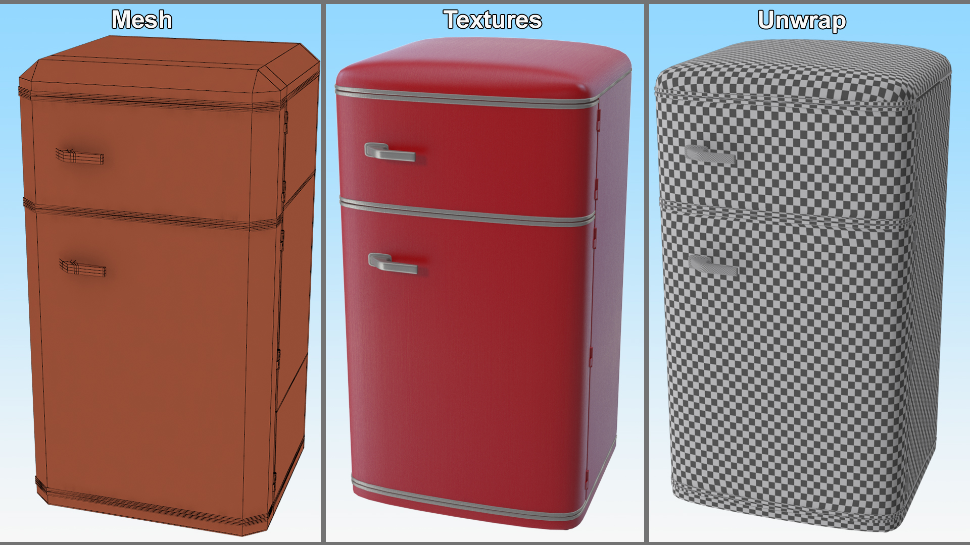 Retro Two Door Compact Refrigerator Red 3D model