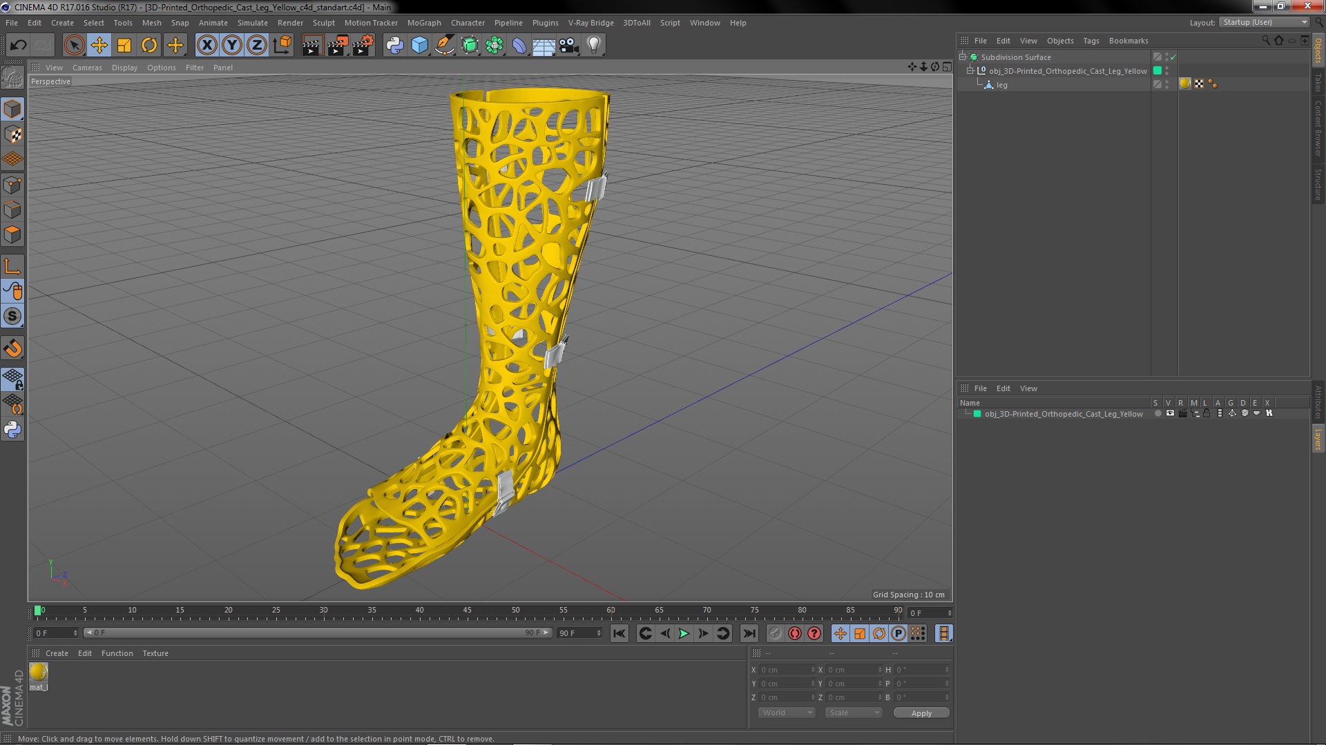 3D-Printed Orthopedic Cast Leg Yellow 3D