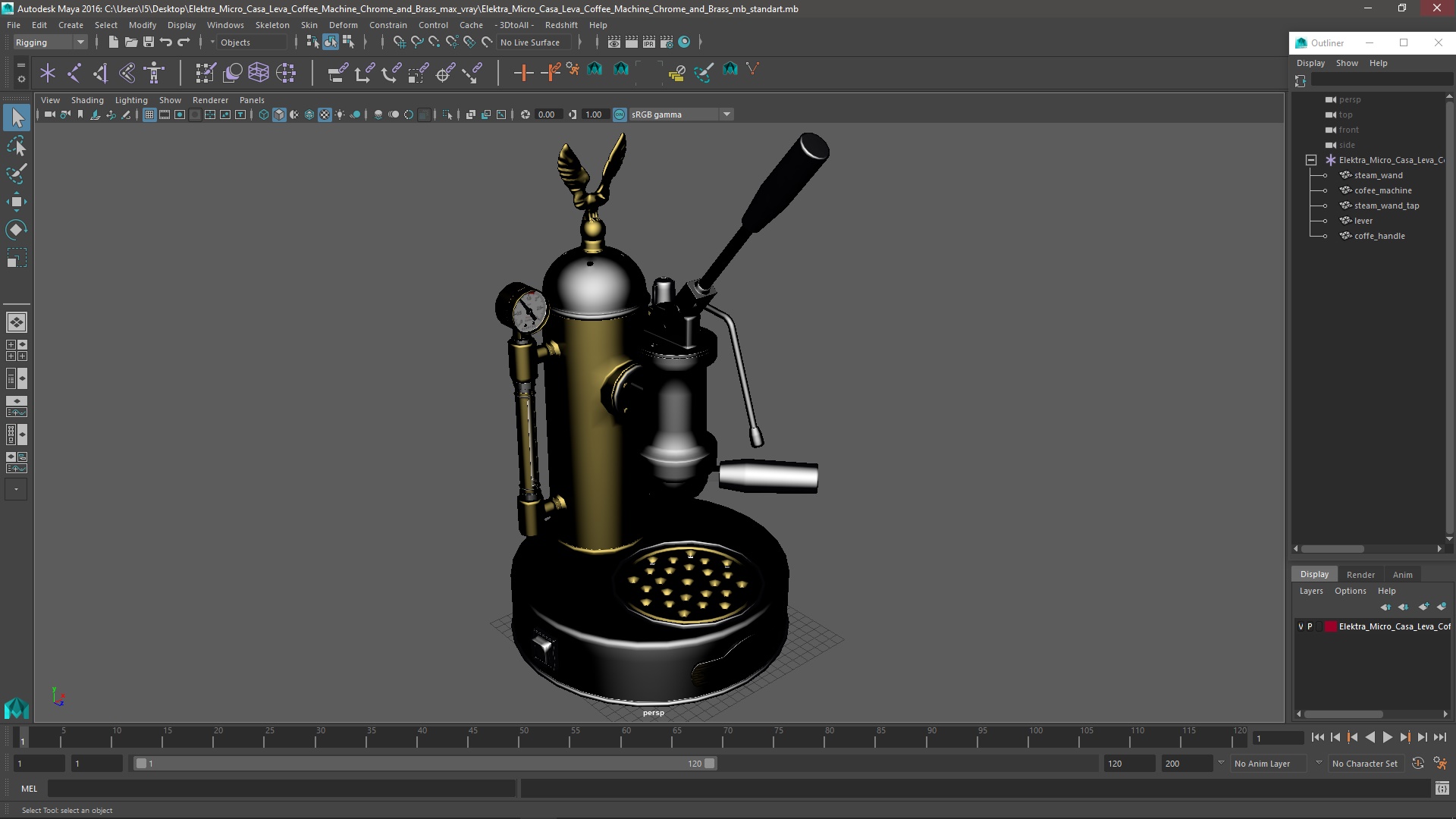 3D model Elektra Micro Casa Leva Coffee Machine Chrome and Brass