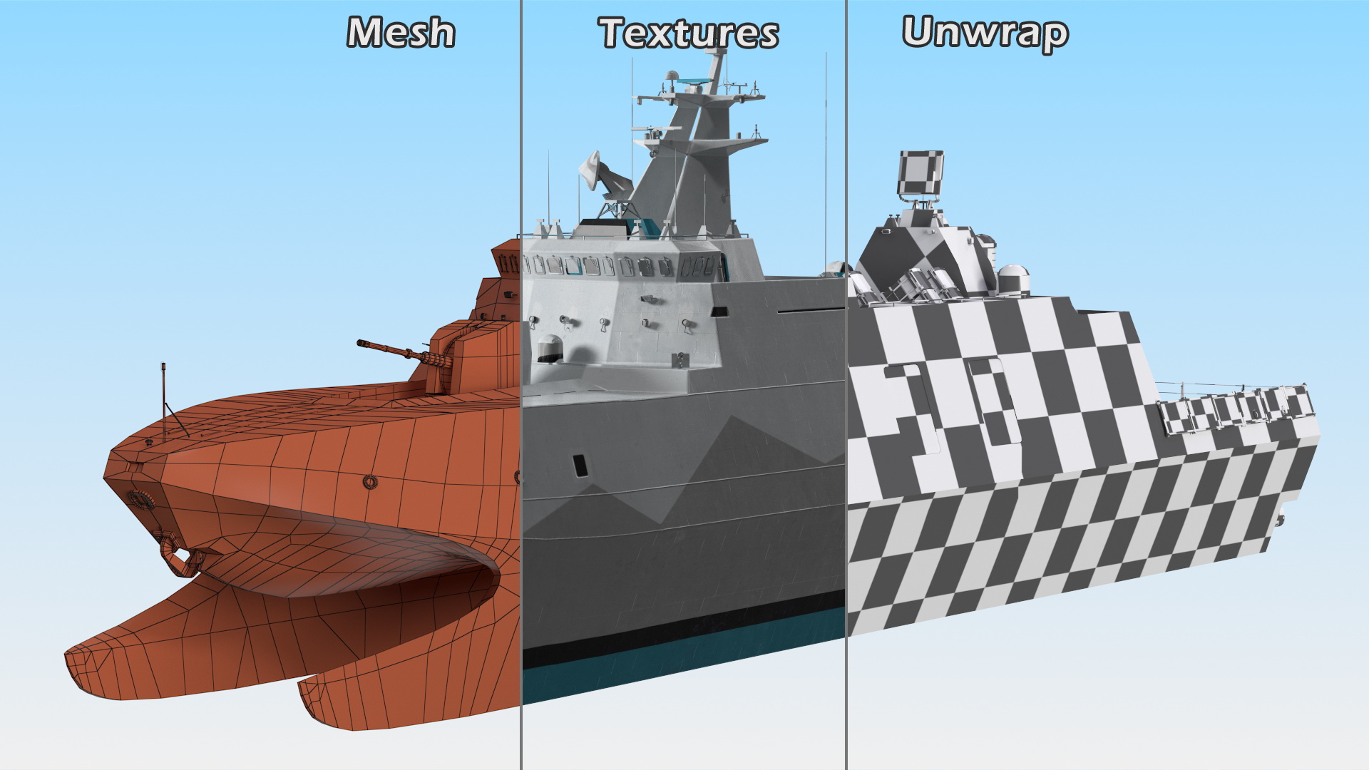 3D Catamaran Stealth Corvette Ship