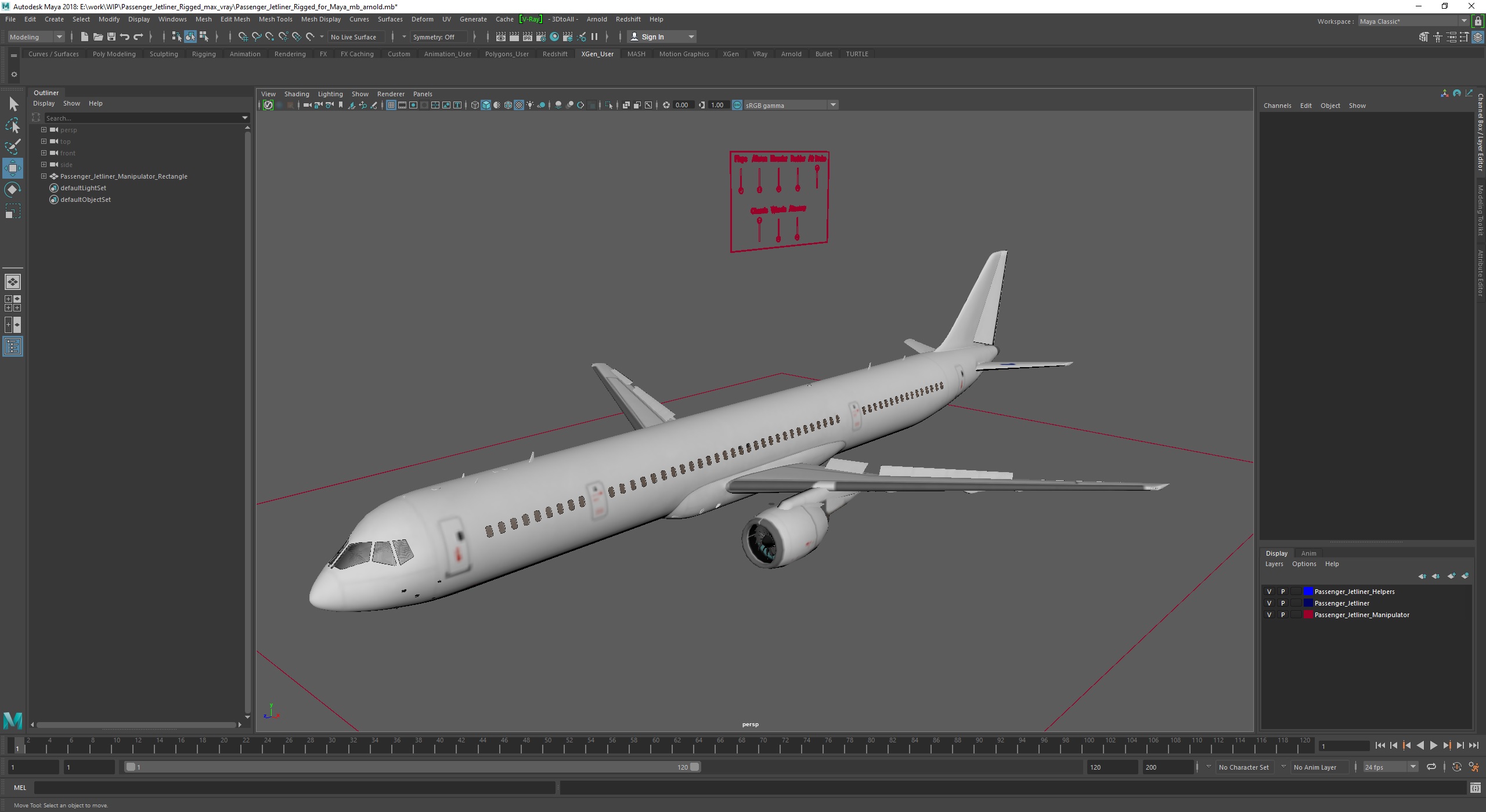 Passenger Jetliner Rigged for Maya 3D model