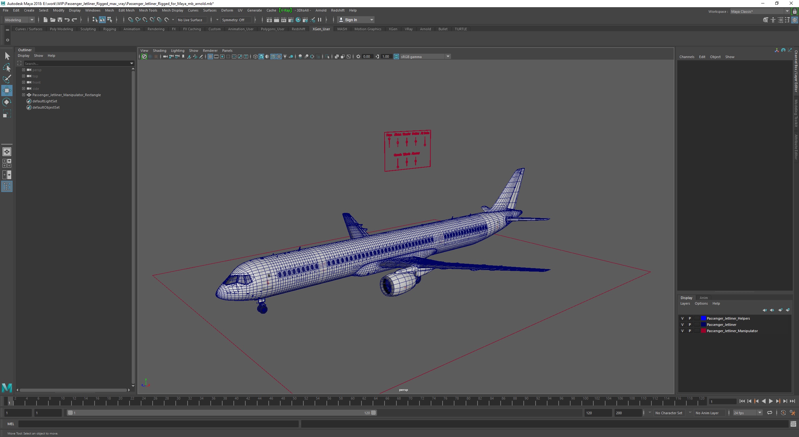 Passenger Jetliner Rigged for Maya 3D model