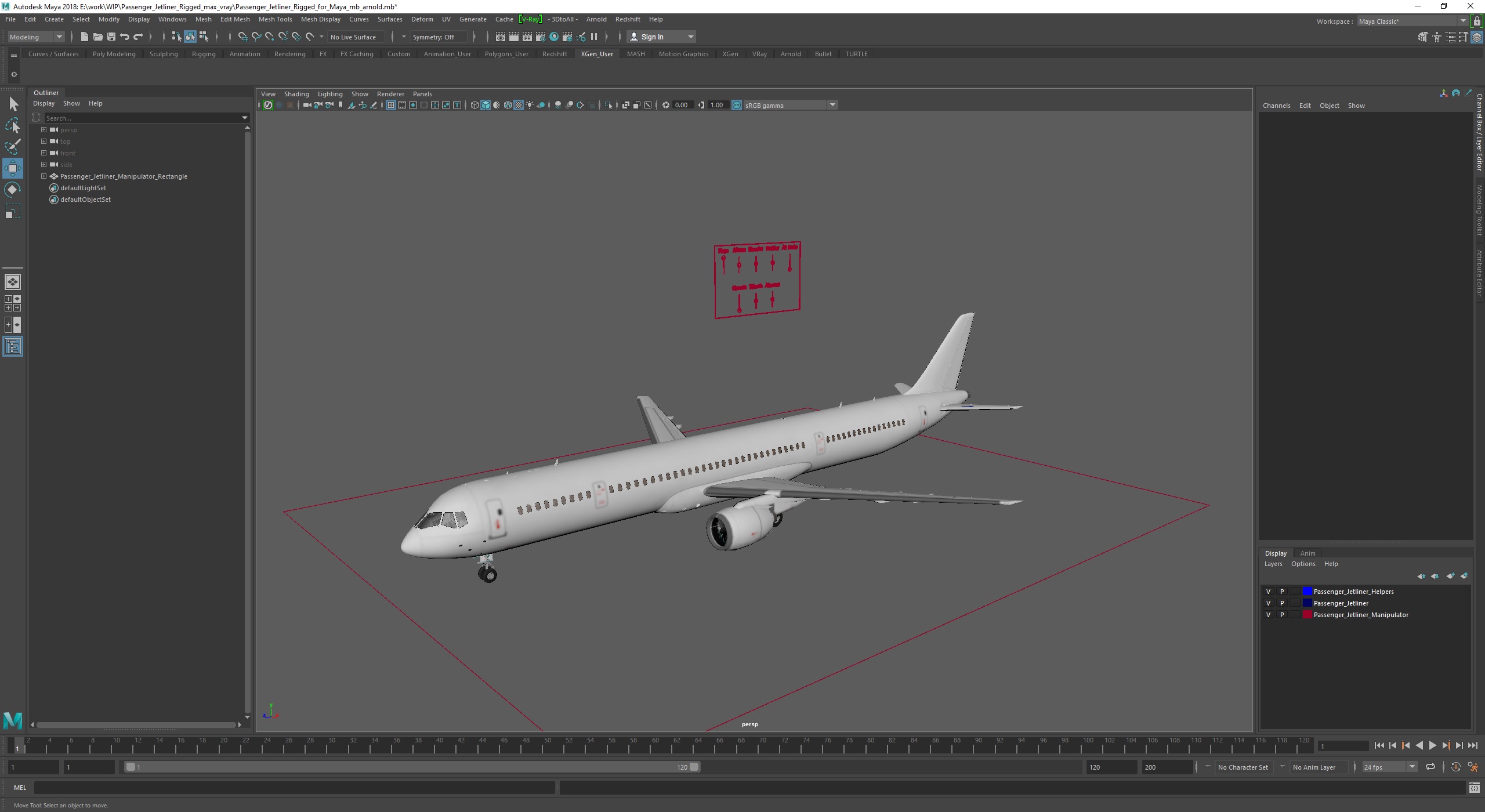 Passenger Jetliner Rigged for Maya 3D model