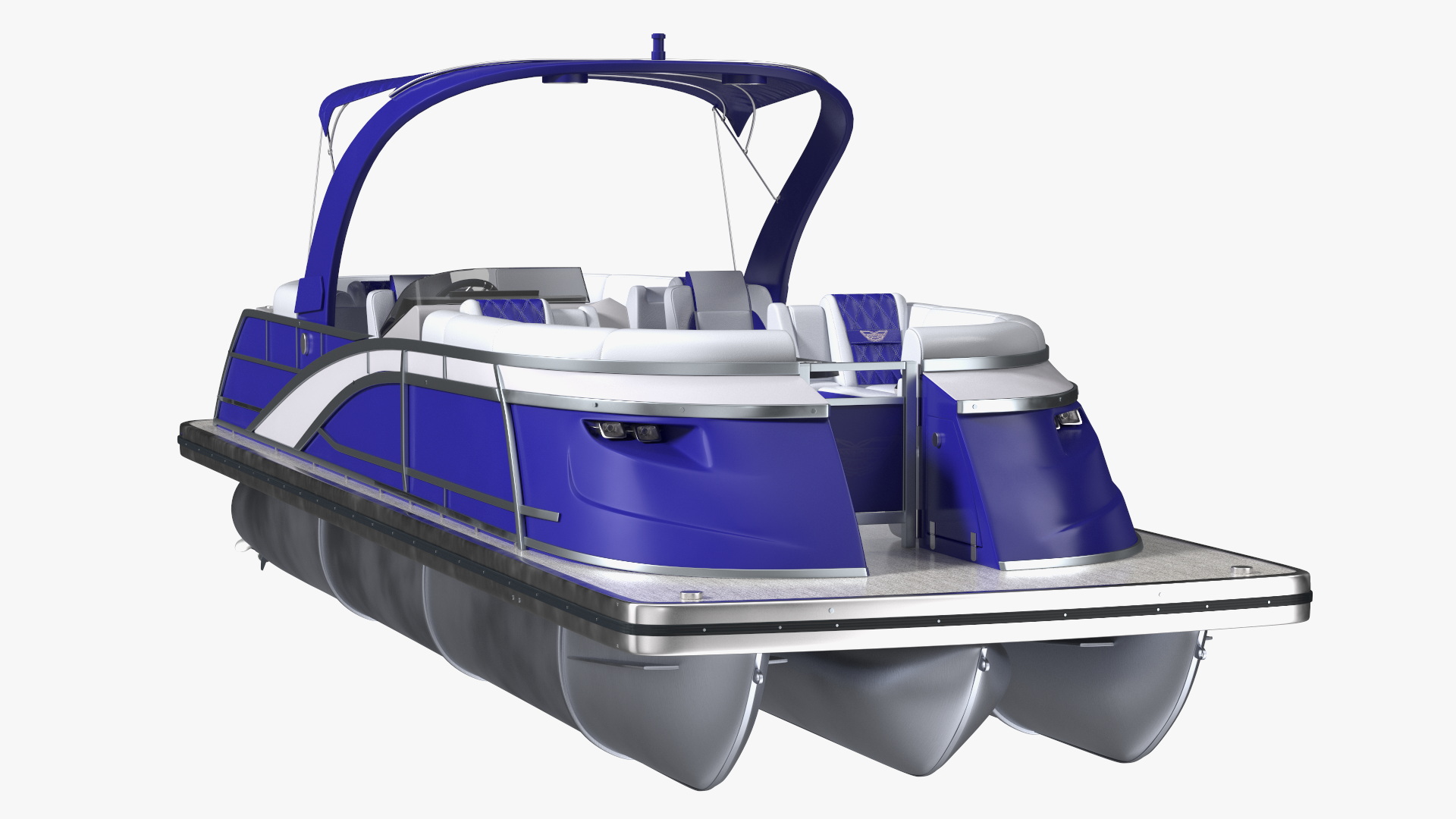 3D Modern Pontoon Boat Blue Rigged