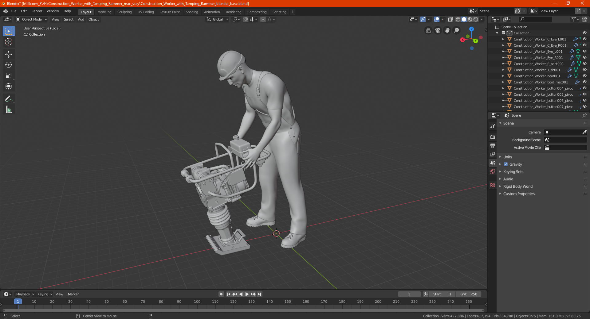 Construction Worker with Tamping Rammer 3D model