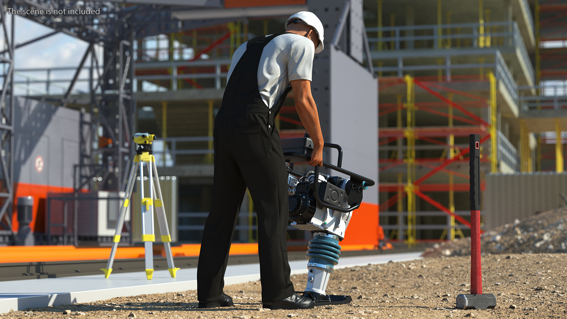 Construction Worker with Tamping Rammer 3D model