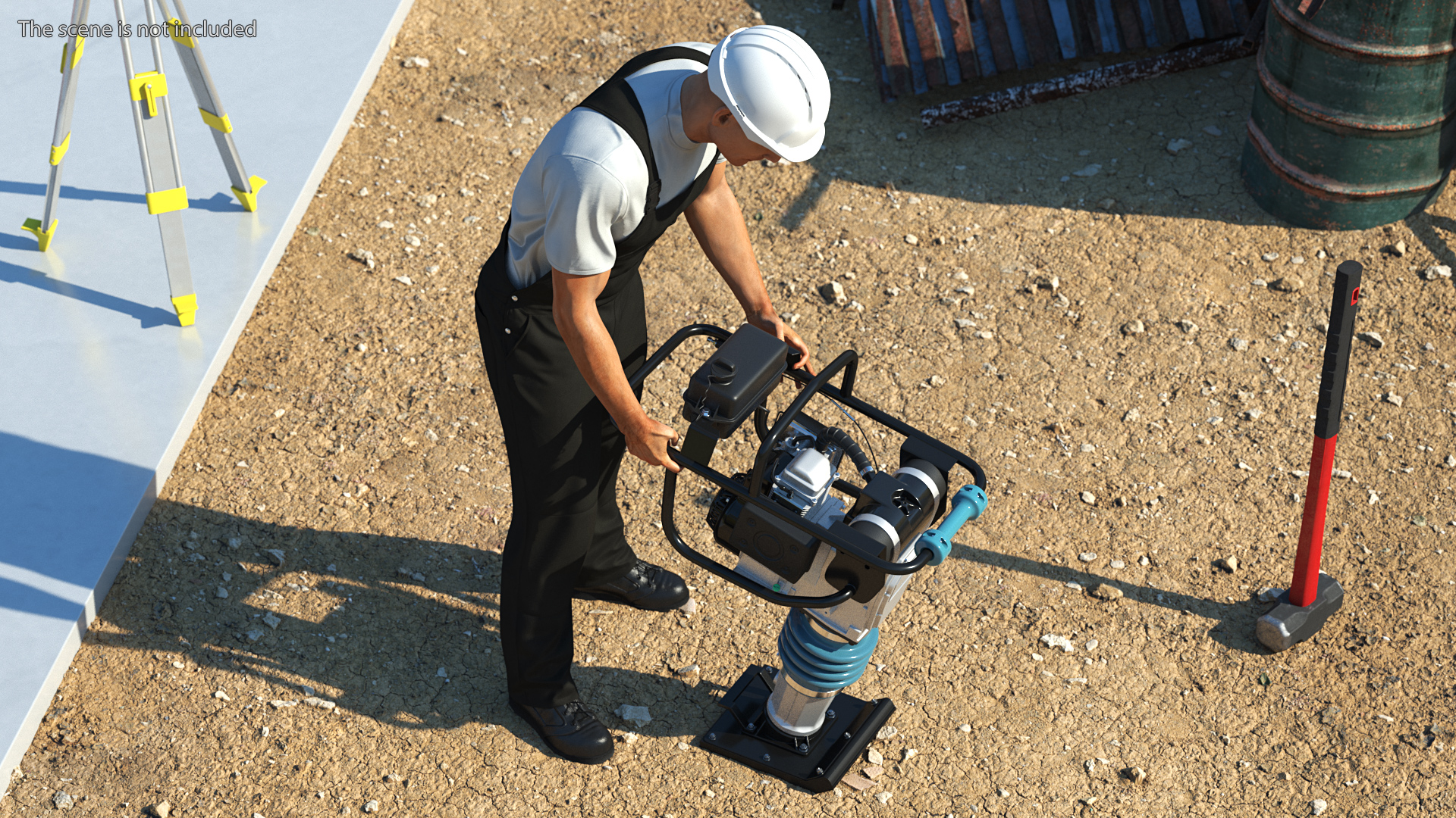 Construction Worker with Tamping Rammer 3D model