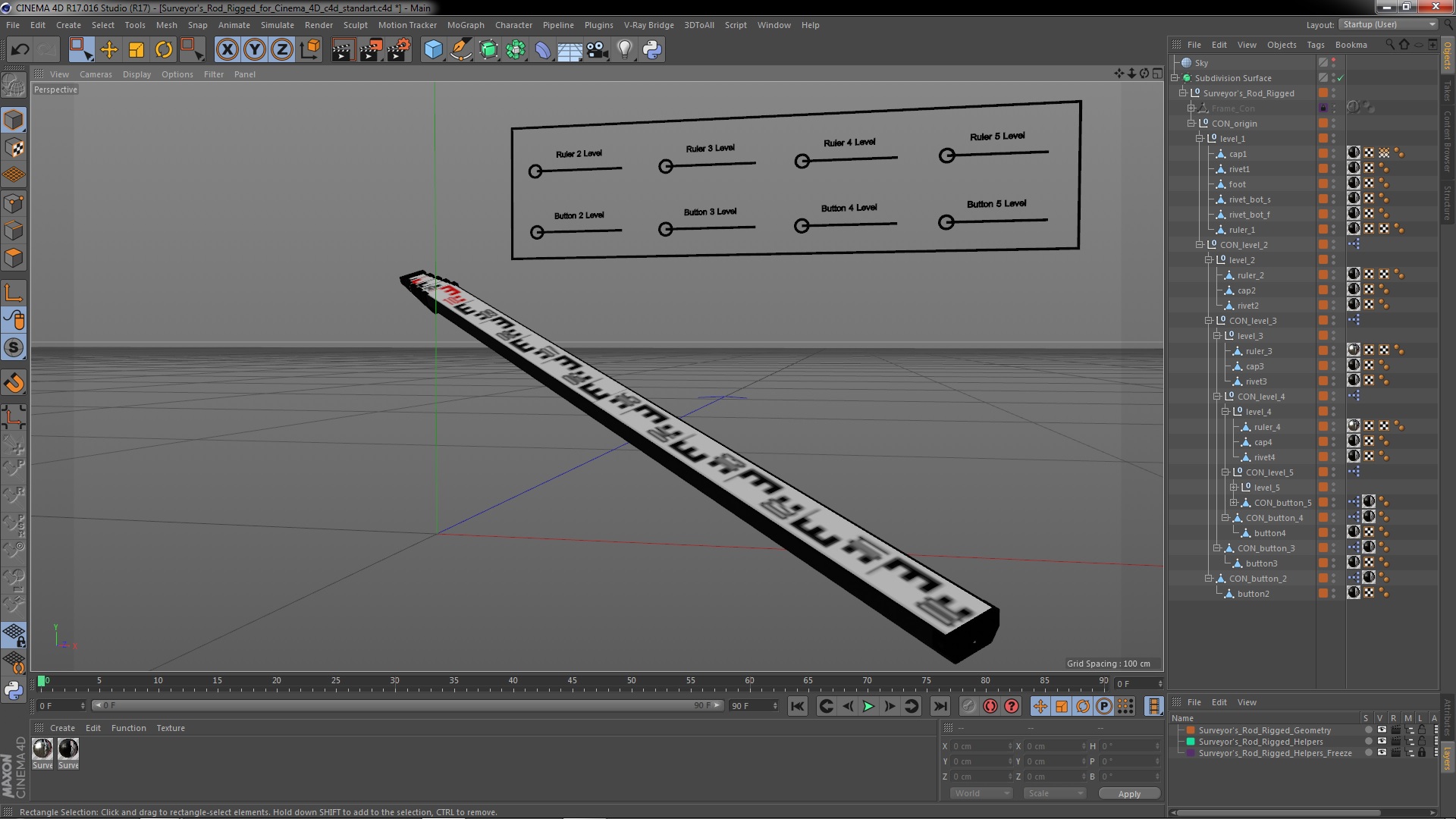 Surveyors Rod Rigged for Cinema 4D 3D model