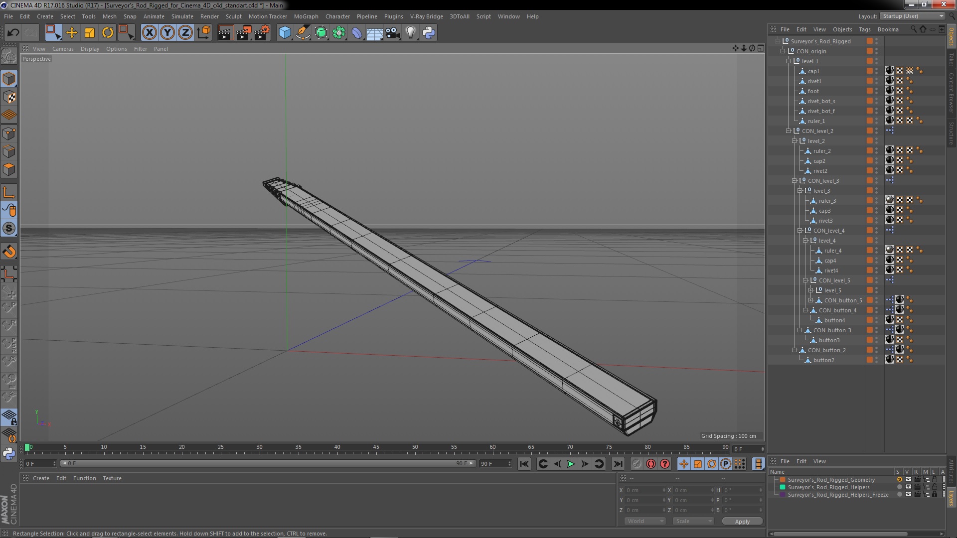 Surveyors Rod Rigged for Cinema 4D 3D model