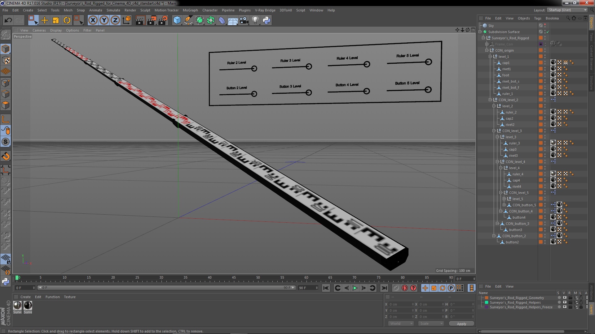 Surveyors Rod Rigged for Cinema 4D 3D model