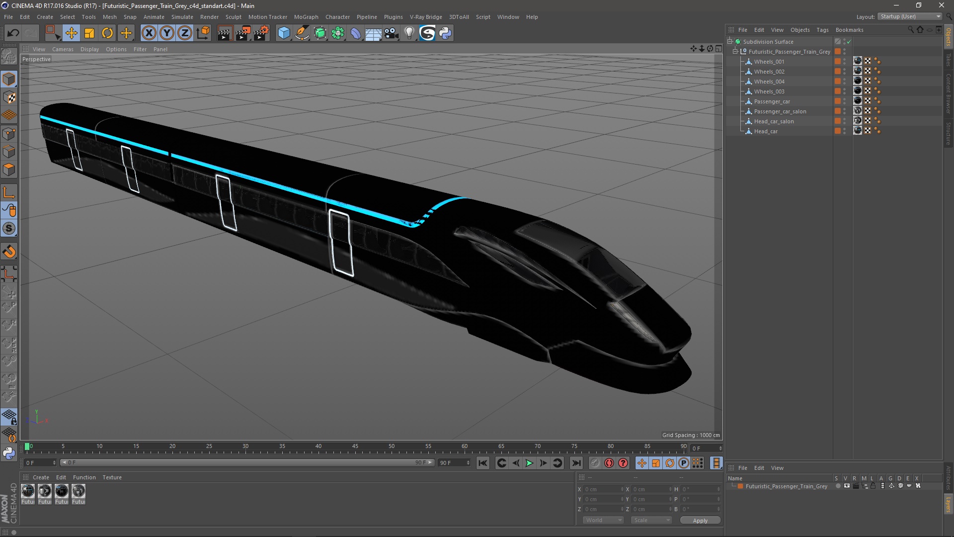 3D Futuristic Passenger Train Grey