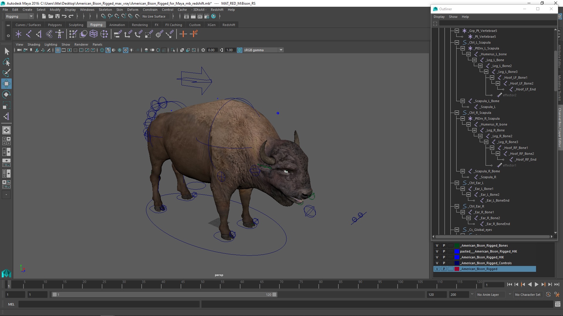 3D model American Bison Rigged for Maya