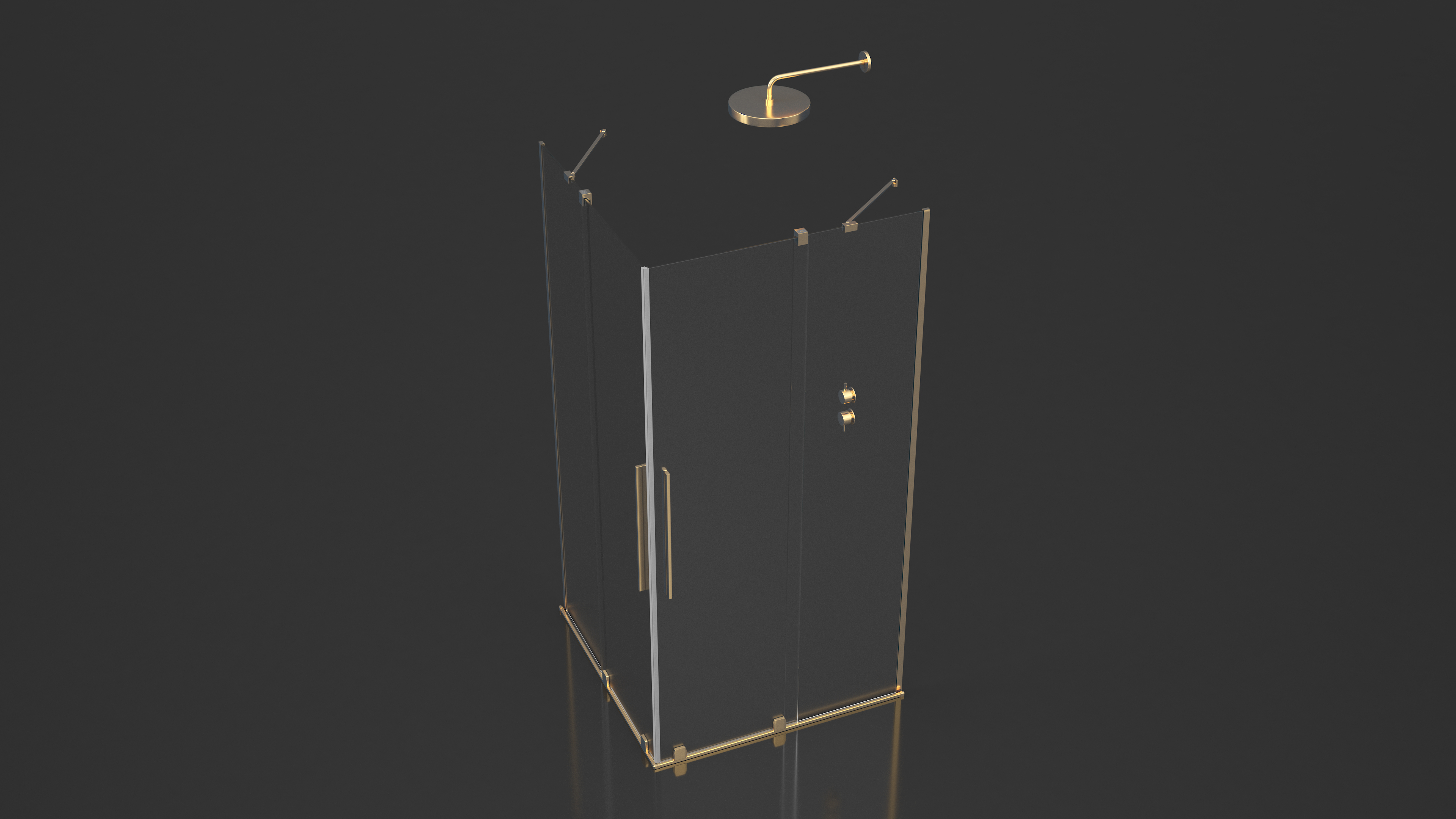 Crystal Shower Cabin Sliding Doors Gold 3D model